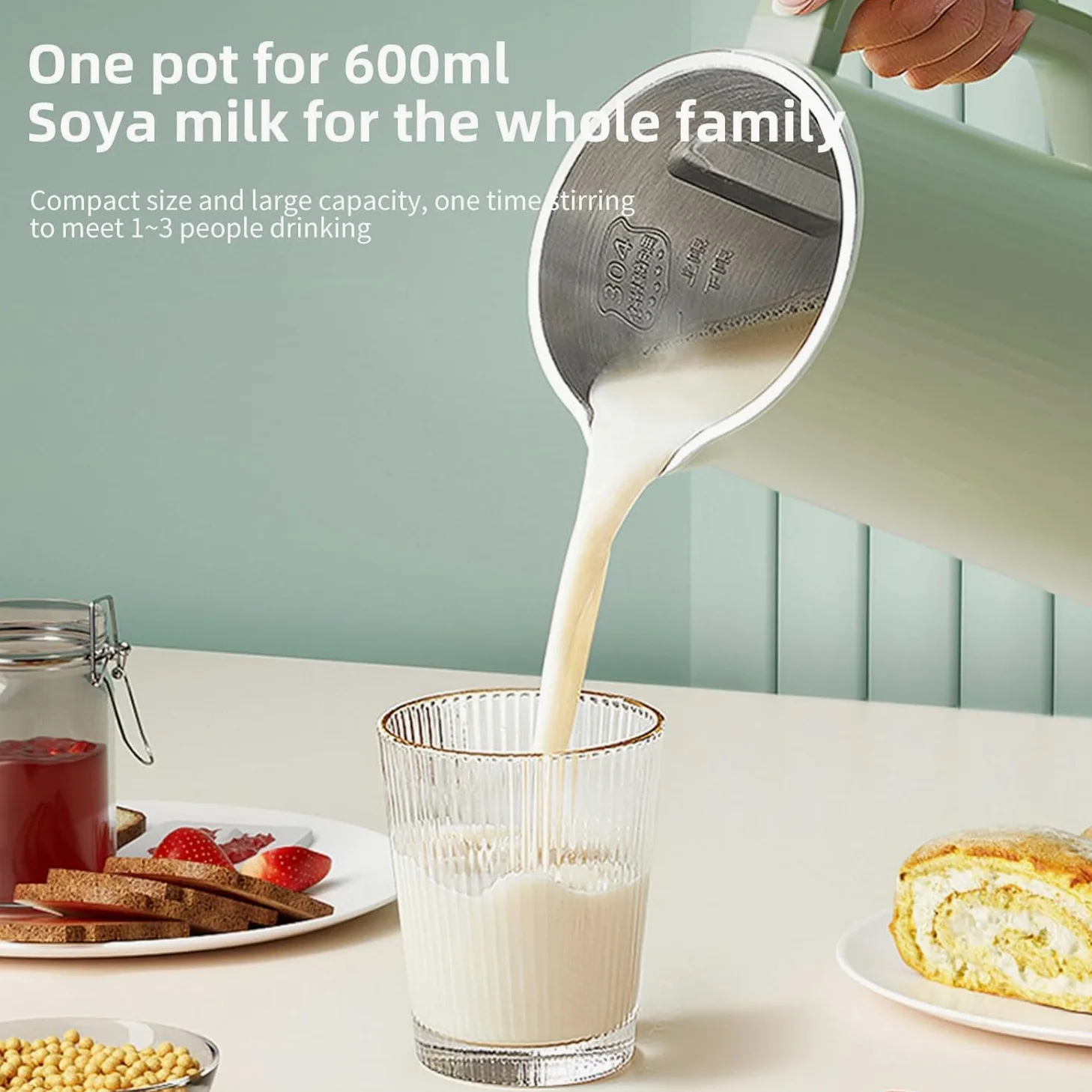 Machine de Lait de Soja Multifonction, Avec écran LED intelligent, Machine multifonctionnelle à lait végétal 600ml, Démarrage Différé/Maintien au Chaud/Autonettoyant Blender Chauffant 600W (B)
