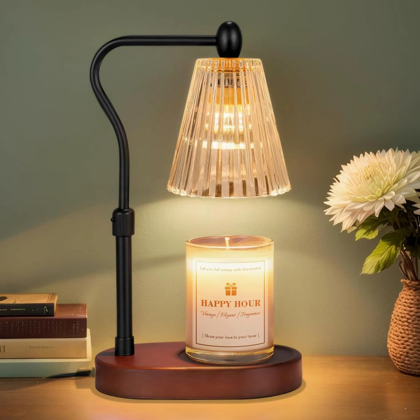Loowoko Lampe Chauffe Bougie, Chauffage Bougie avec Minuterie et Variateur,Réglable en Hauteur,avec 2 Ampoules,Candle Warmer Lamp pour Bougies Parfumées en Verre, Maison, Chambre, Décoration
