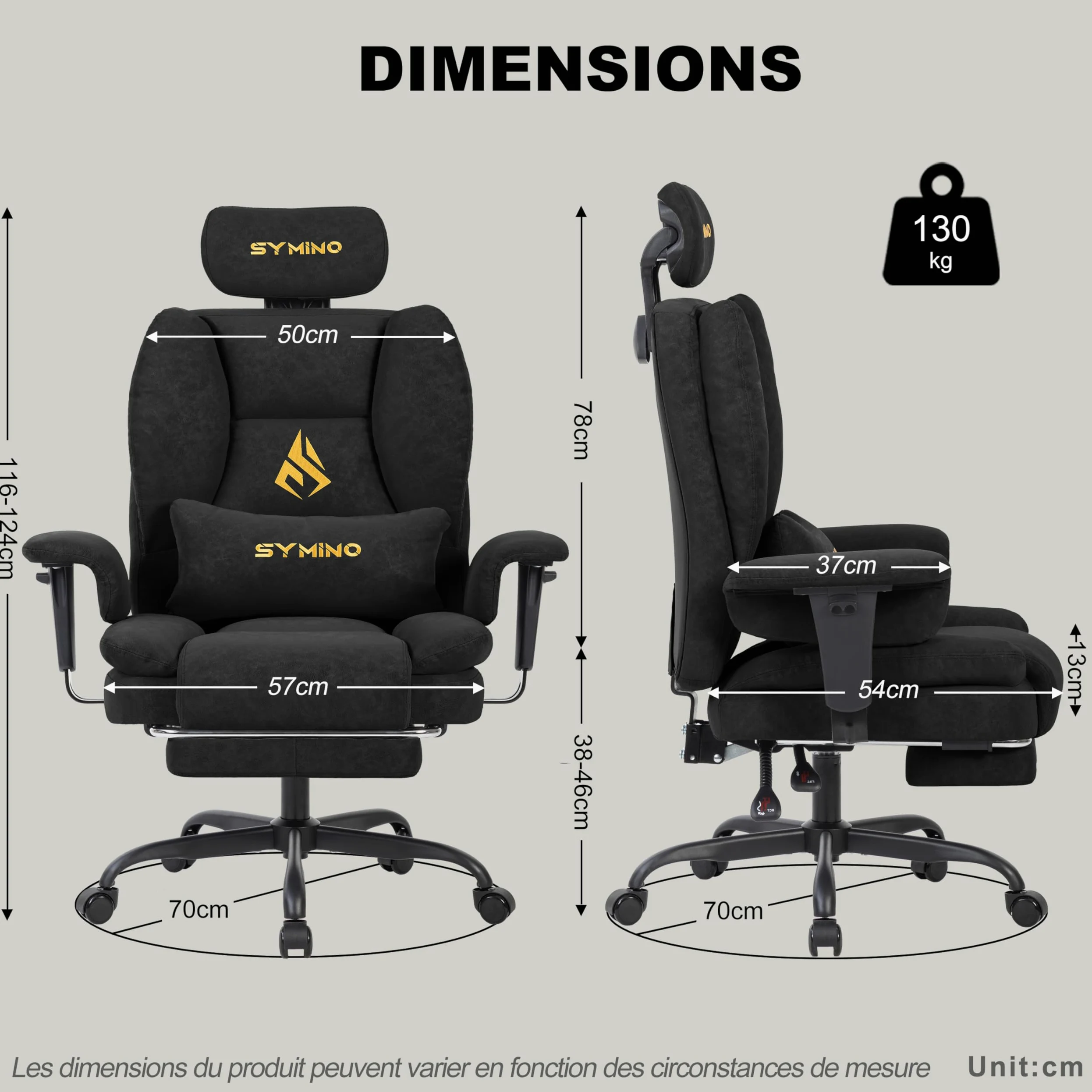 Symino Chaise Gaming Fauteuil Gaming Ergonomique - Chaise Bureau avec Repose-Pieds Réglable, PU en Cuir 130kg