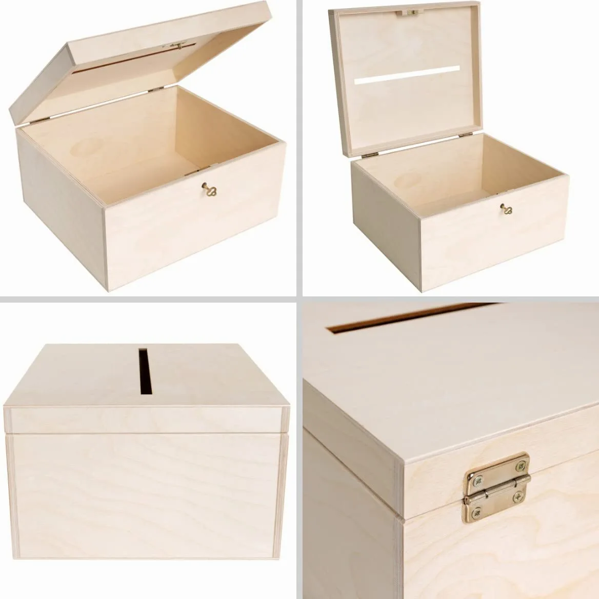 Creative Deco Boite en Bois pour Enveloppes | 29 x 25 x 15 cm | Bois Naturel | avec Couvercle et Clé | Boîte pour Occasions Spéciales | Urne Anniversaire | Mariage | Boite a Souvenirs, Cartes Lettre