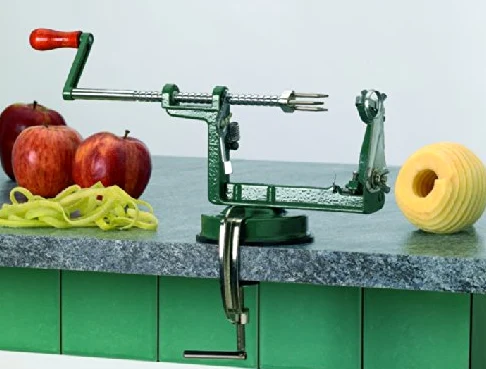 Pèle-pommes trancheur professionnel. Avec socle ventouse. L 305 mm.