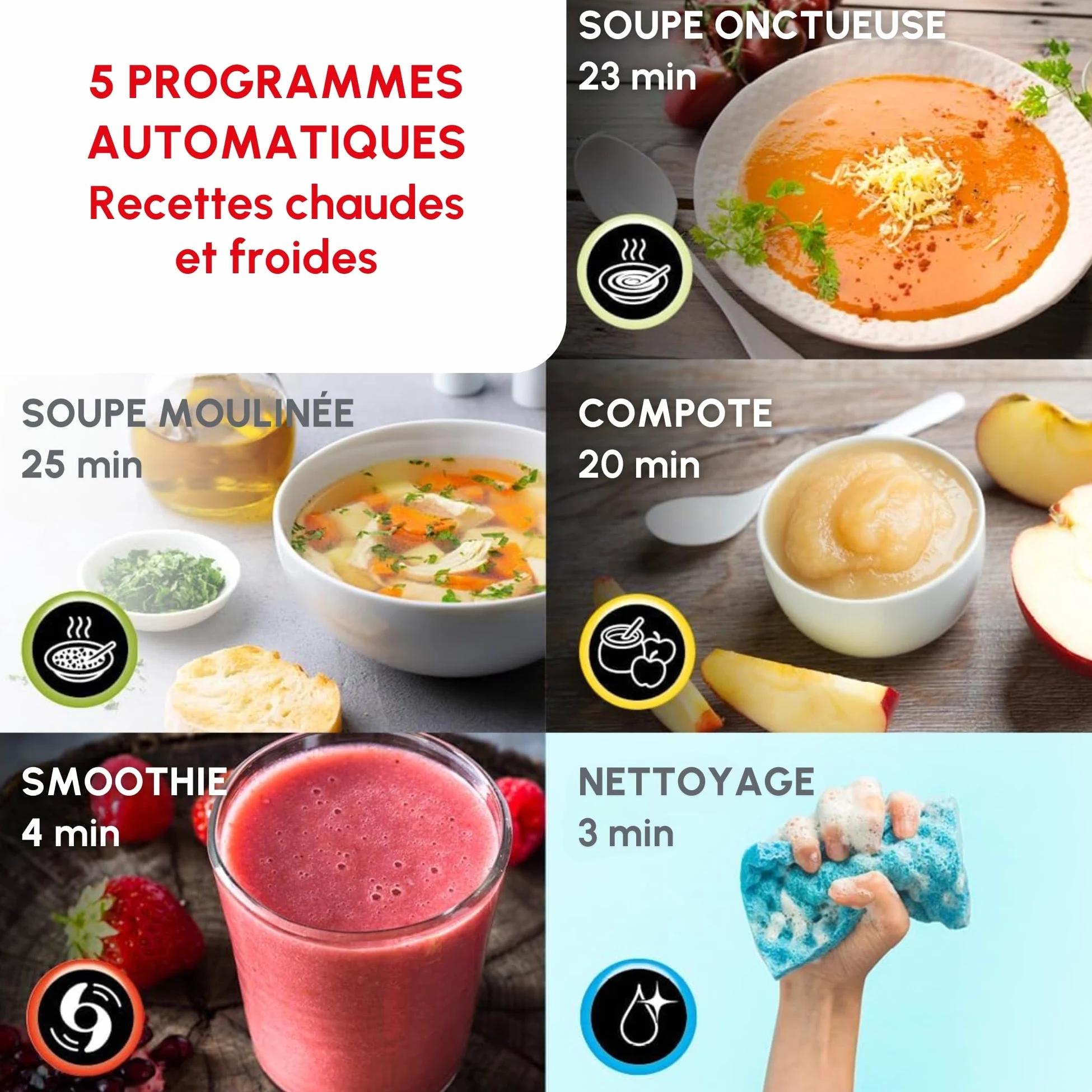 Moulinex Blender chauffant, 1000 W, Capacité 1.2 L, 5 programmes automatiques, Double paroi, Soupe, Velouté, Compote, Smoothie, Maintien au Chaud, Easy Soup silver LM841110