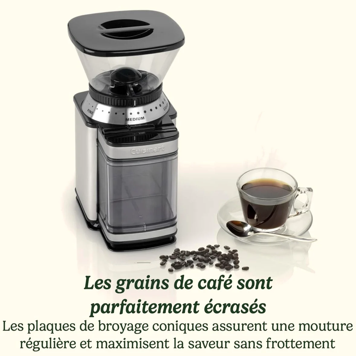 CUISINART Moulin à café pour la maison | 4-18 tasses | 18 réglages de mouture | Différentes intensités d'infusion - espresso, infusion à froid, latte, cappuccino | lavable au lave-vais