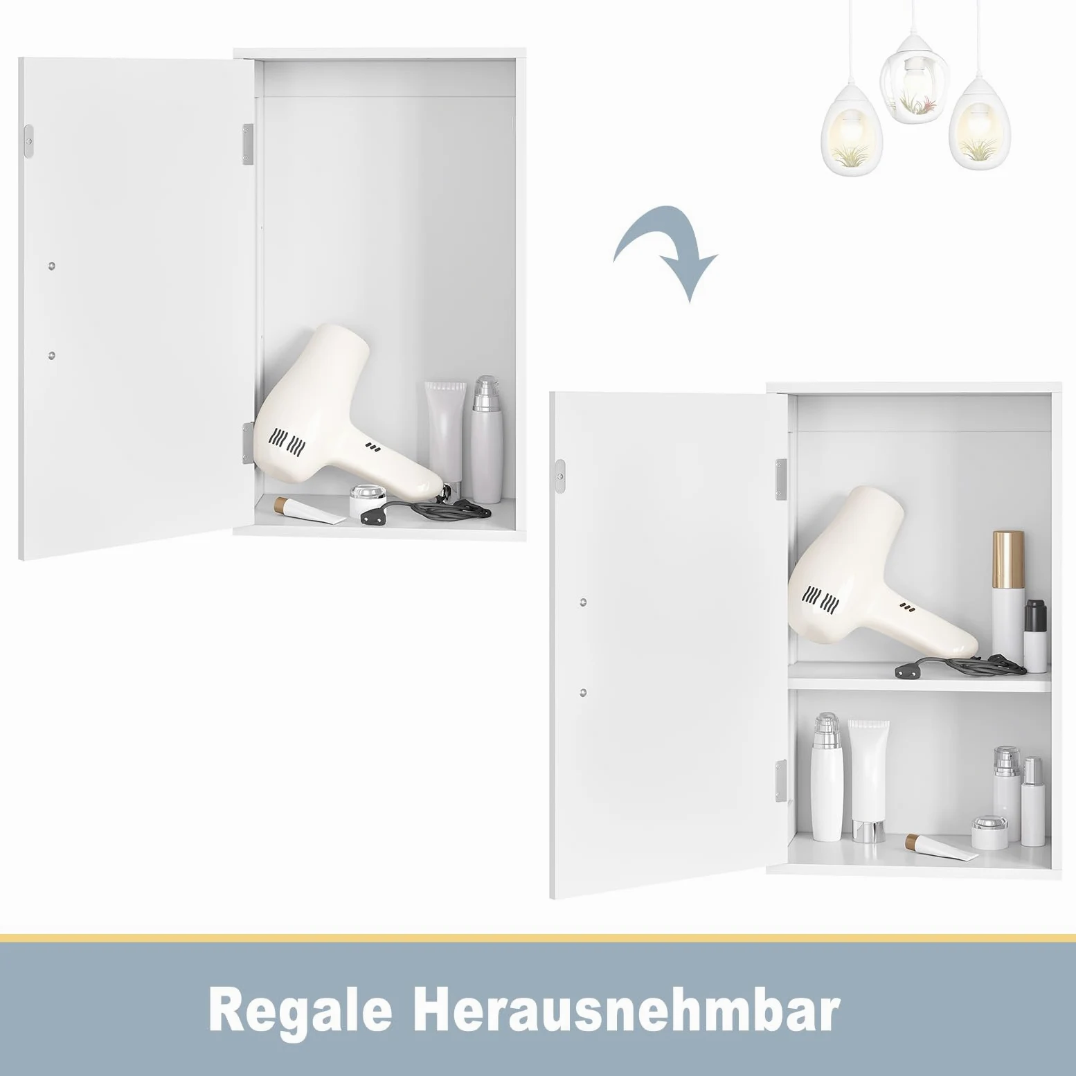EUGAD Armoire Murale Salle de Bain, Armoire de Toilette, avec 1 Porte, Étagère Réglable, en MDF, Blanc, 30x18,5x50 cm
