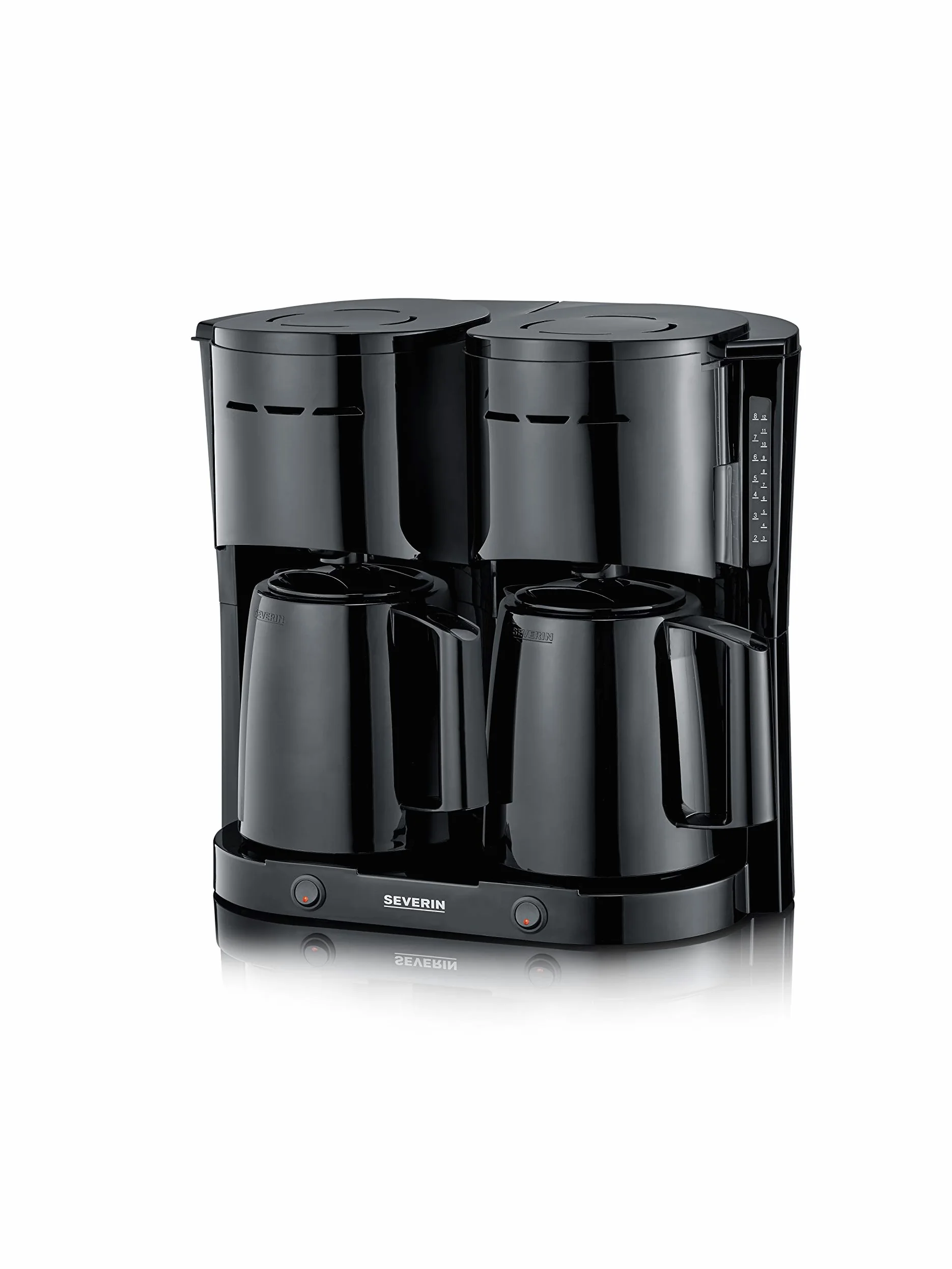 SEVERIN Cafetière Filtre Isotherme Duo, 2 X 1000 W, Jusqu'à 2L soit 16 tasses, 2 verseuses isothermes, 2 filtres pivotants, Noir, KA 9315