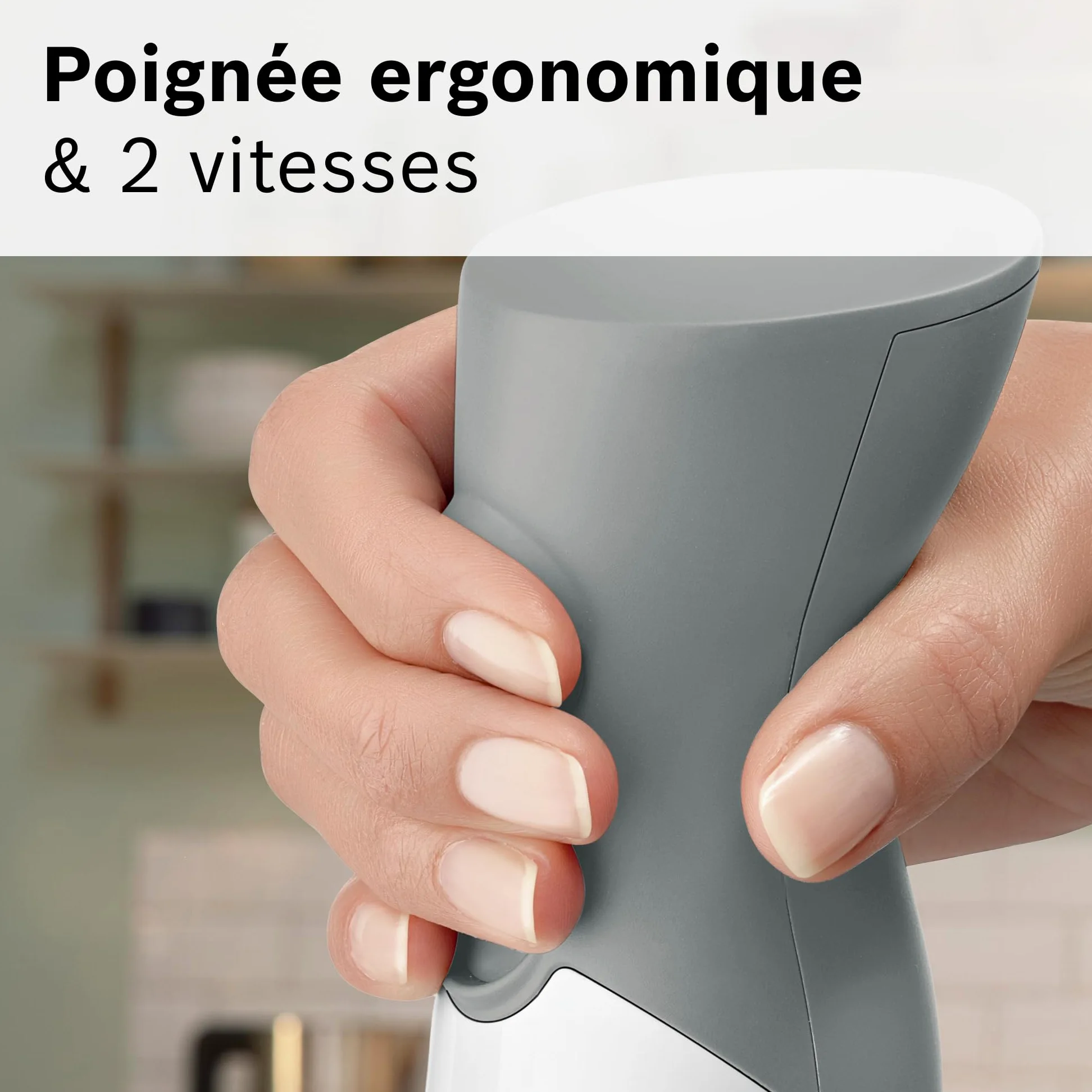 Bosch Mixeur plongeant ErgoMixx, moteur 600 W, 2 vitesses, gobelet doseur, blanc/gris, MSM66110