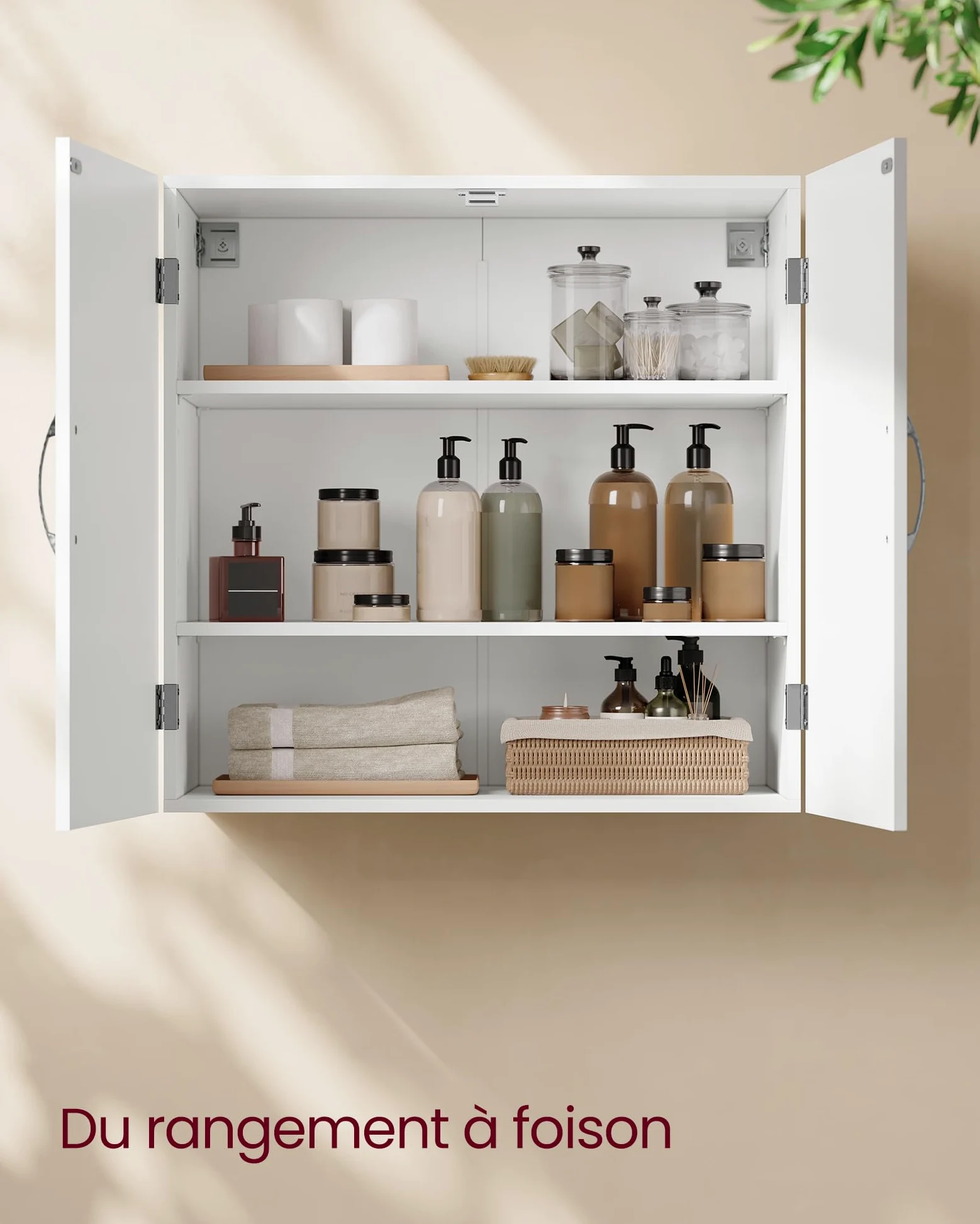 VASAGLE Armoire Murale pour Salle de Bain, Placard de Rangement Mural pour Salle de Bain, 30 x 60 x 60 cm, Armoire à Pharmacie avec Étagères Réglables, Blanc Nuage BBC321W01