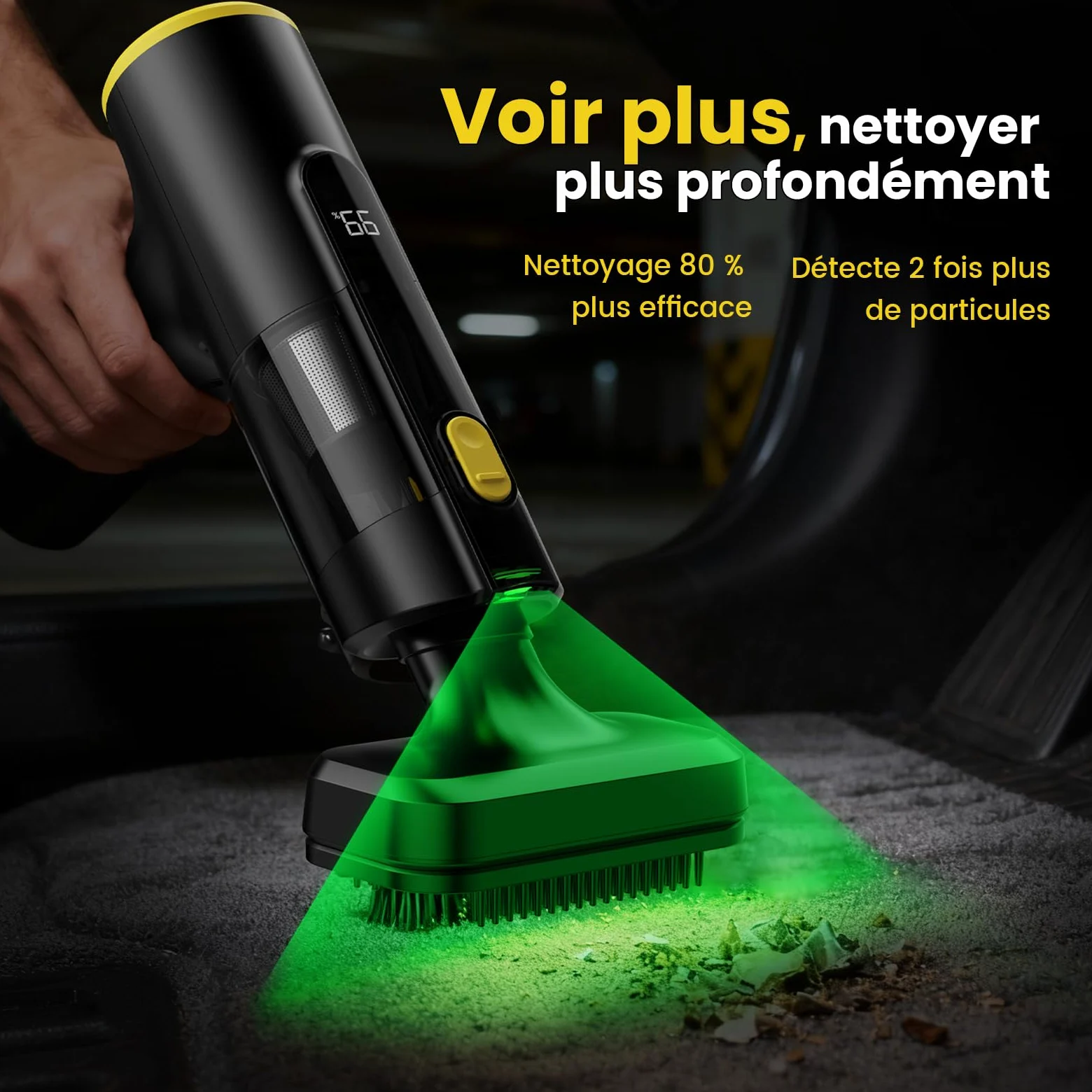 Aspirateur à Main V5 7-en-1, Aspirateur Voiture 28000PA Puissant, Écran LED, LED Lumière, 60 Min Autonomie, Grande Batterie, pour Voiture, Maison, Canapé et Poils d'animaux