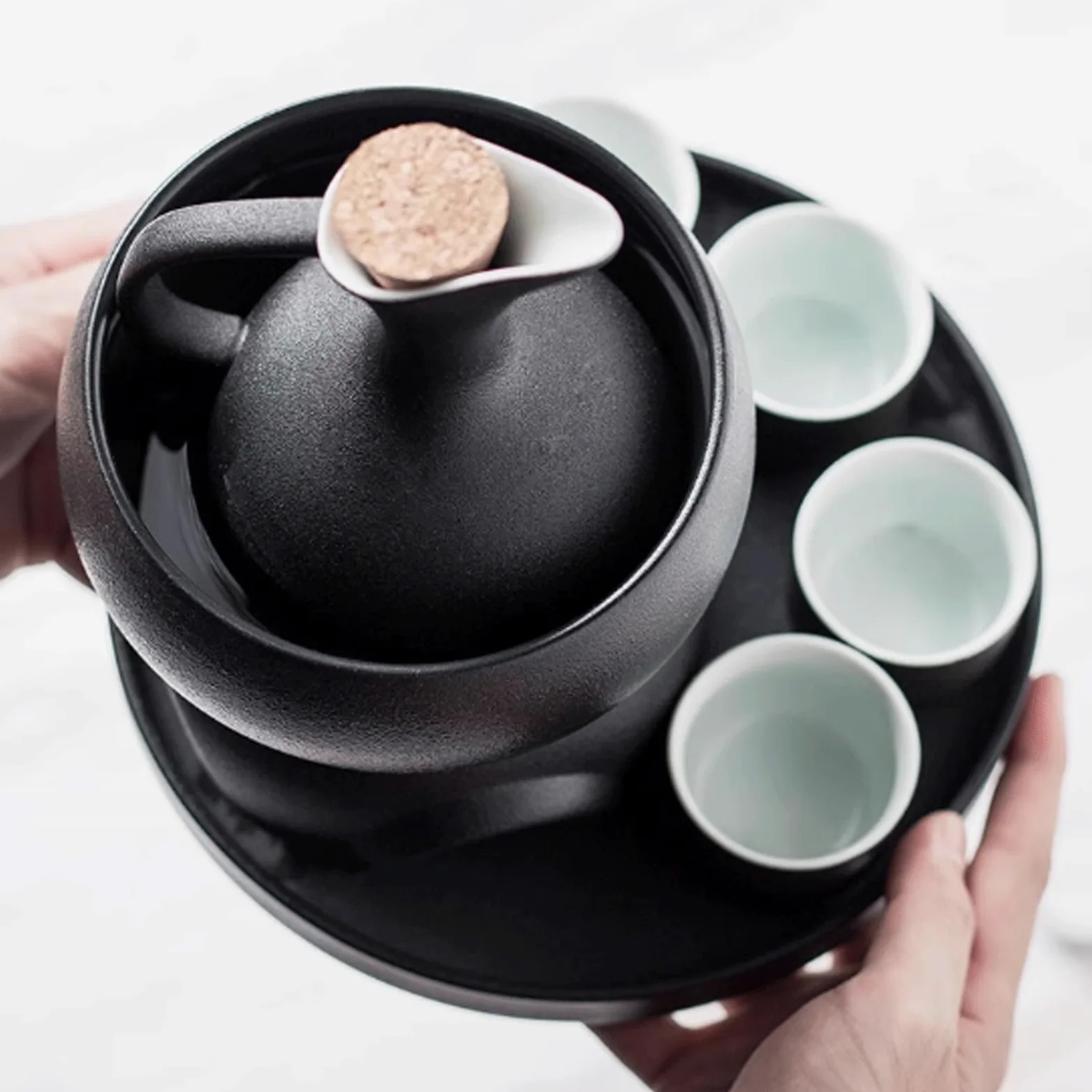 esmen Ensemble de Tasses à saké Japonais, 5 pièces, avec 1 Bouteille de Service à saké et 4 Tasses à saké, Tasses en céramique, Verres à vin artisanaux