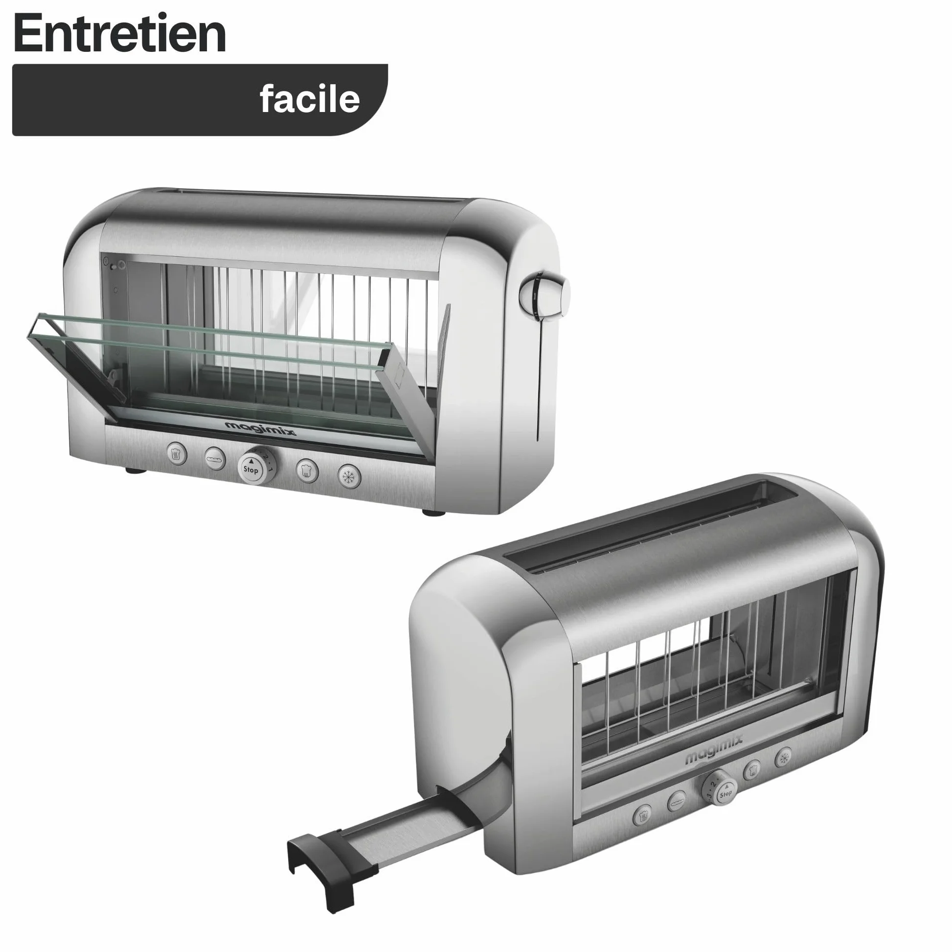 Magimix Grille-Pain - Vision - Toaster 2 Tranches avec fenêtre panoramique, quartz infrarouge, Acier Inoxydable - 1450 W, Noir