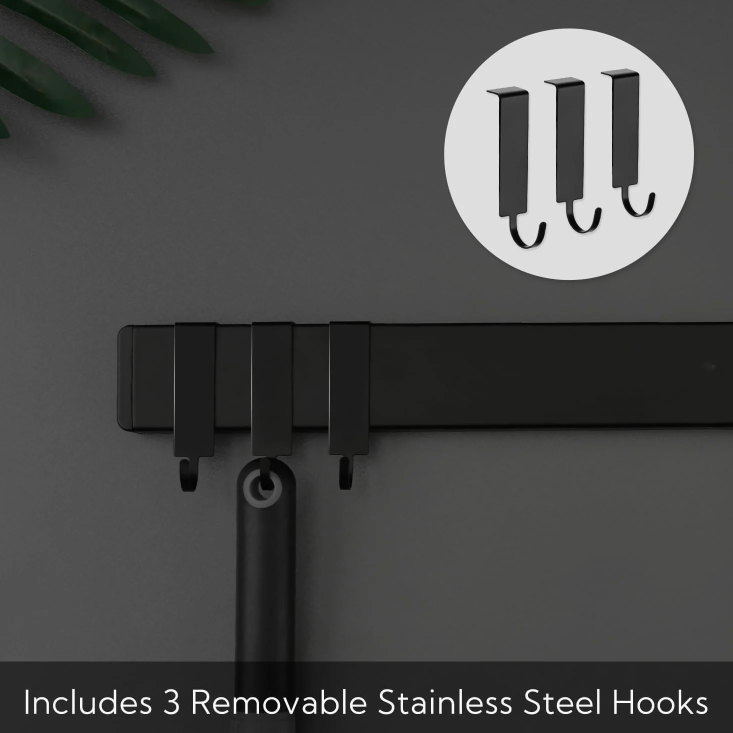 [Amélioré 50 cm] Barre magnétique Trhillsbrad pour couteau, 50 cm, porte-couteaux magnétique avec 3 crochets en acier inoxydable, barre à couteaux autocollante, noire, support mural sans perçage