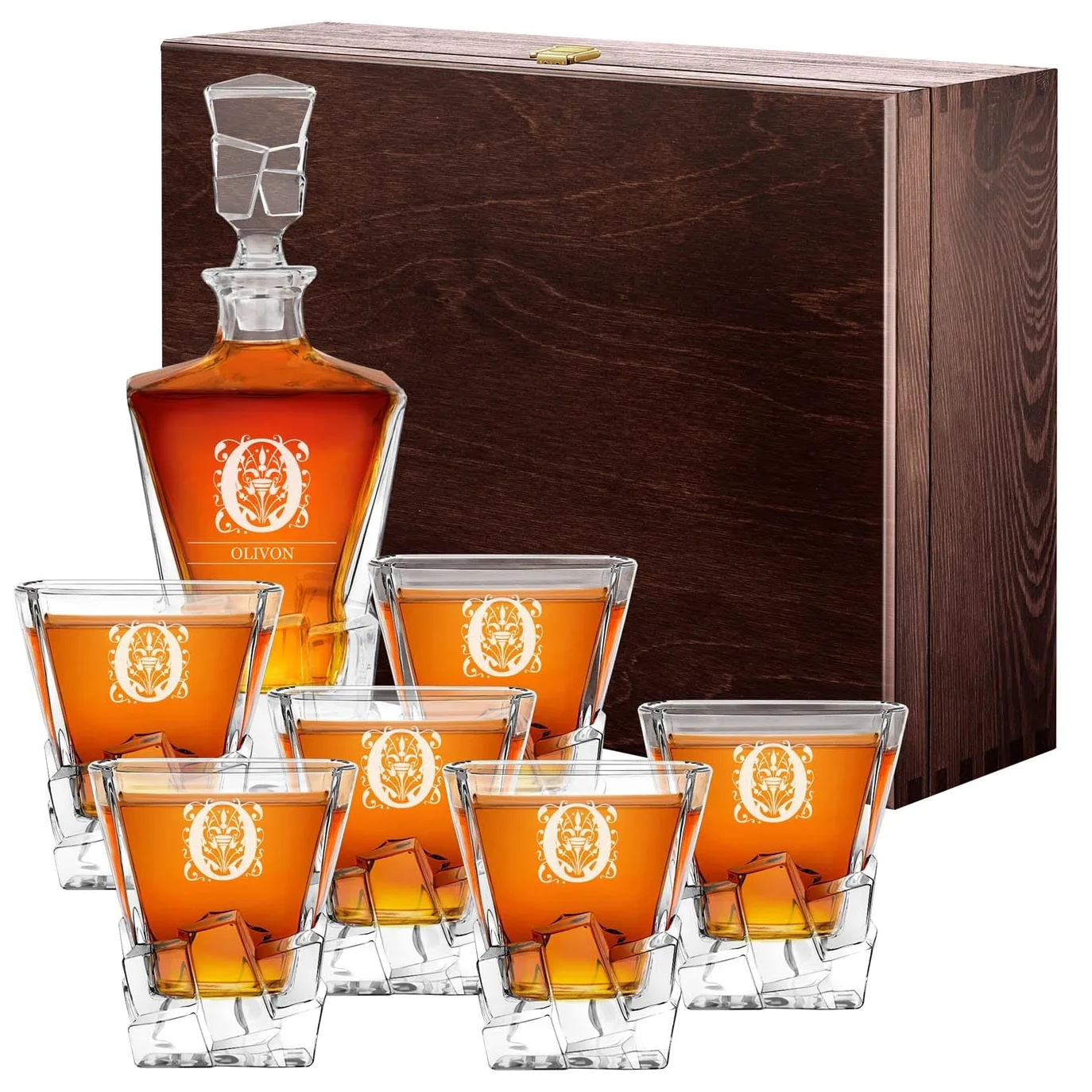 Maverton Carafe en verre et 6 verres a whisky, Avec motif décoratif | Ensemble Personnalisé Idee Cadeau Homme, Cadeau Anniversaire Homme, Set whisky au design unique, Pour connaisseur, Ornement
