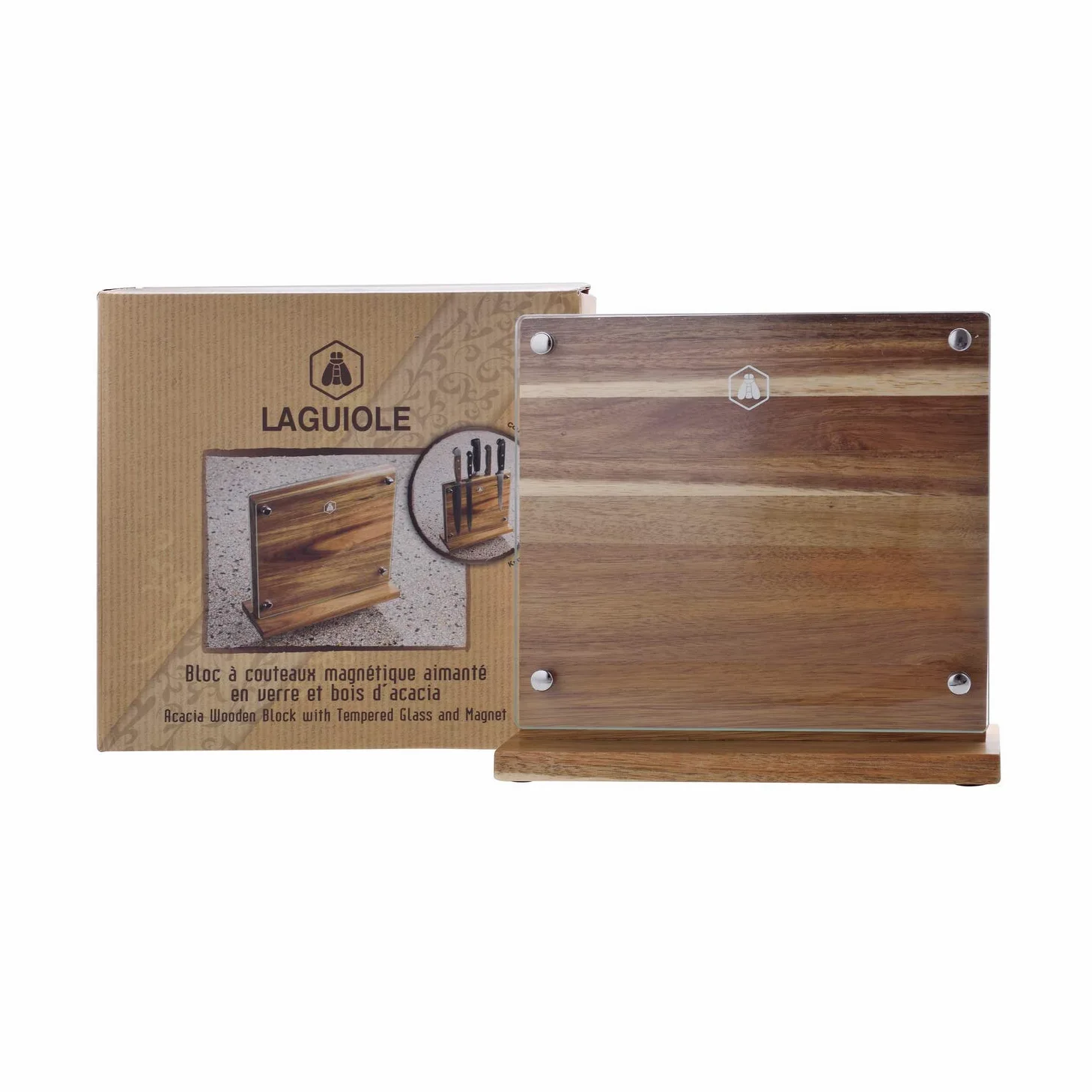 LAGUIOLE - Bloc Repose Couteau Aimanté en Bois d’Accacia 25cm