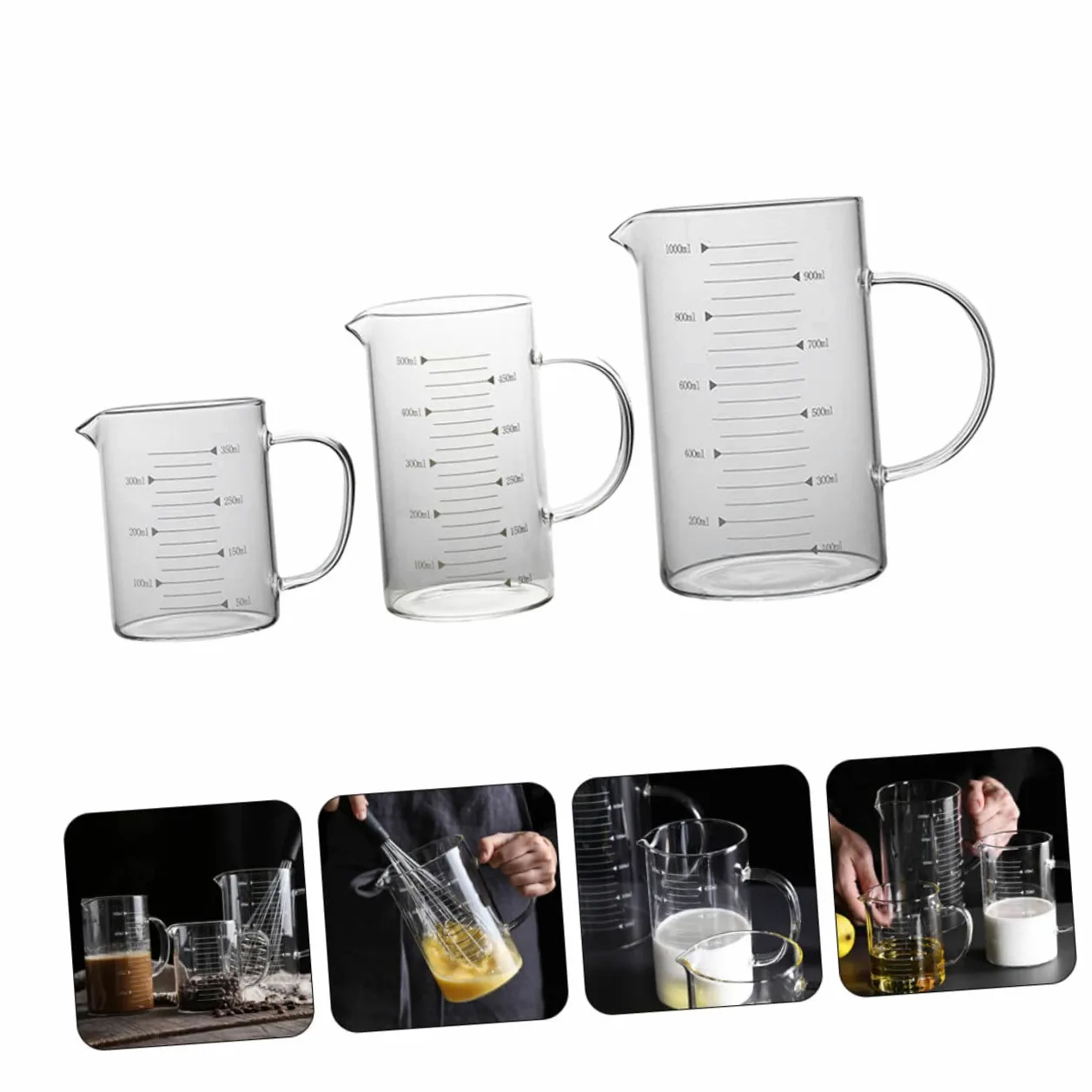 Mikinona Lot de 3 tasses à mesurer en verre pour le lait pour les restaurants les bars pour un débit fluide