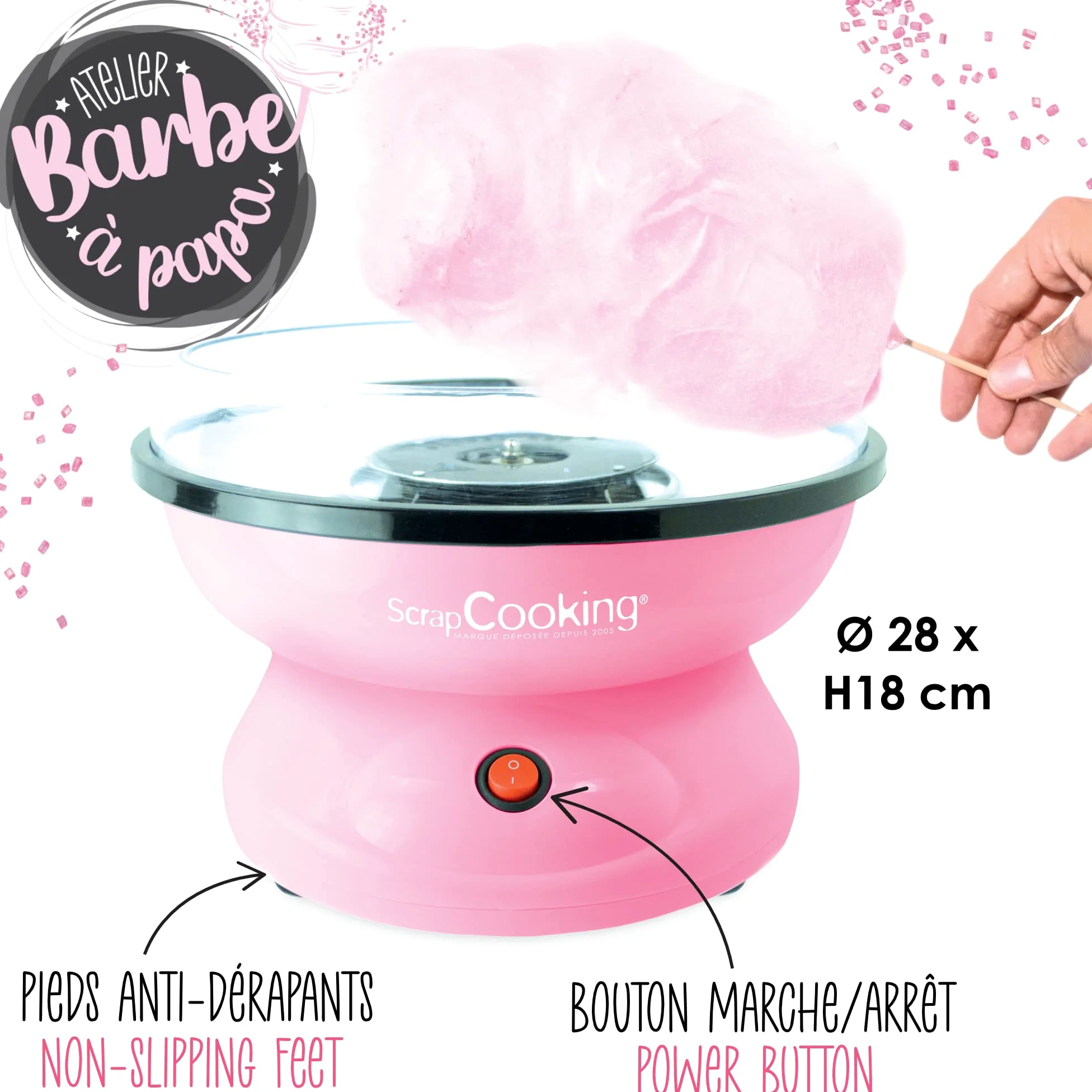 ScrapCooking - Machine Barbe à Papa - Kit Complet pour faire Barbes à Papa Maison : Avec Sucre, Bâtonnets & Cuillère Mesure - Atelier Barbe à Papa - Appareil Électrique Anniversaire - Rose - 3900