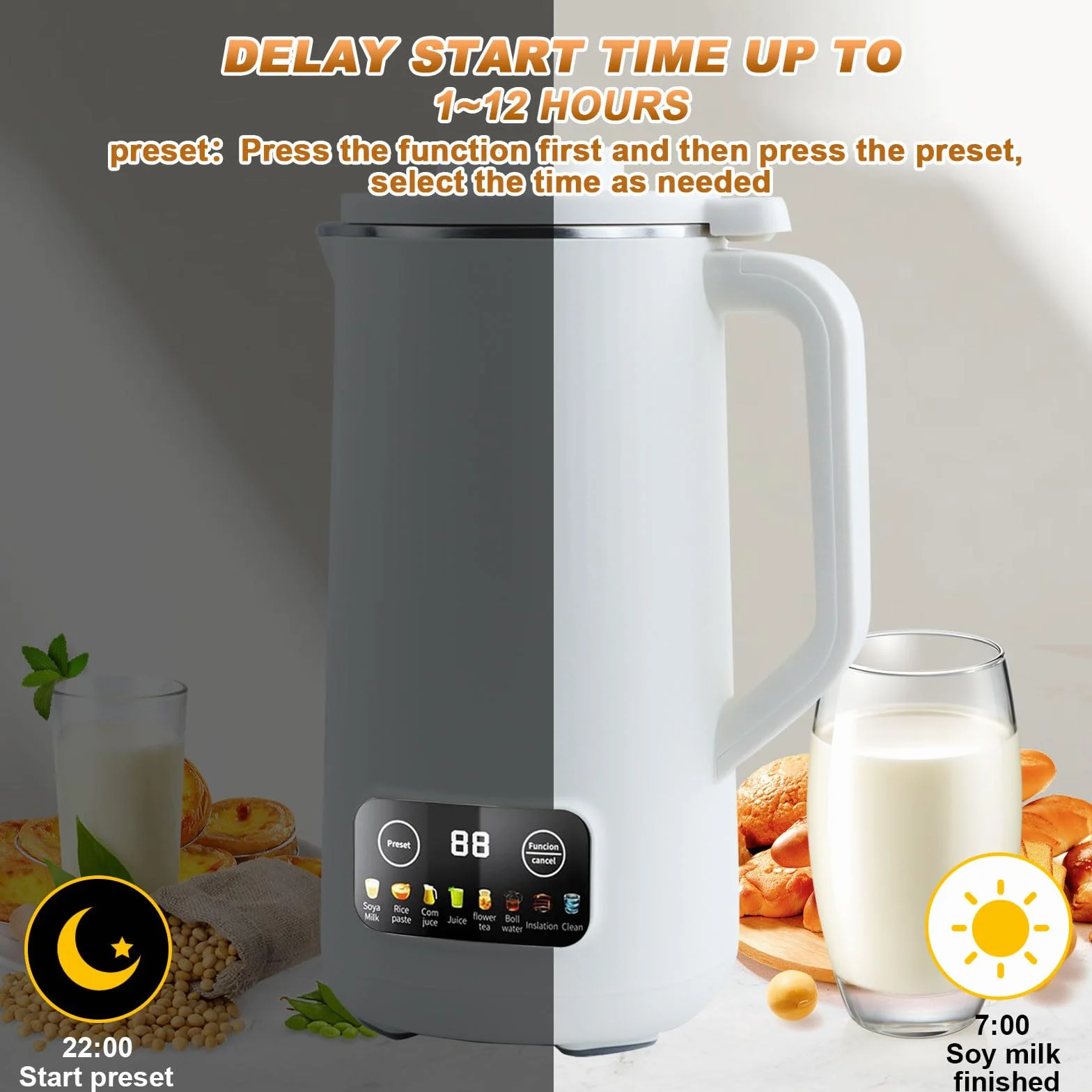 Qivine Machine à Lait Végétaux, Machine à Lait de Noix Automatique 600 ml, Machine Lait Vegetal Blanc avec 10 Lames de Feuilles, Démarrage Différé Autonettoyante, pour Avoine, Soja, Noix, Fruits