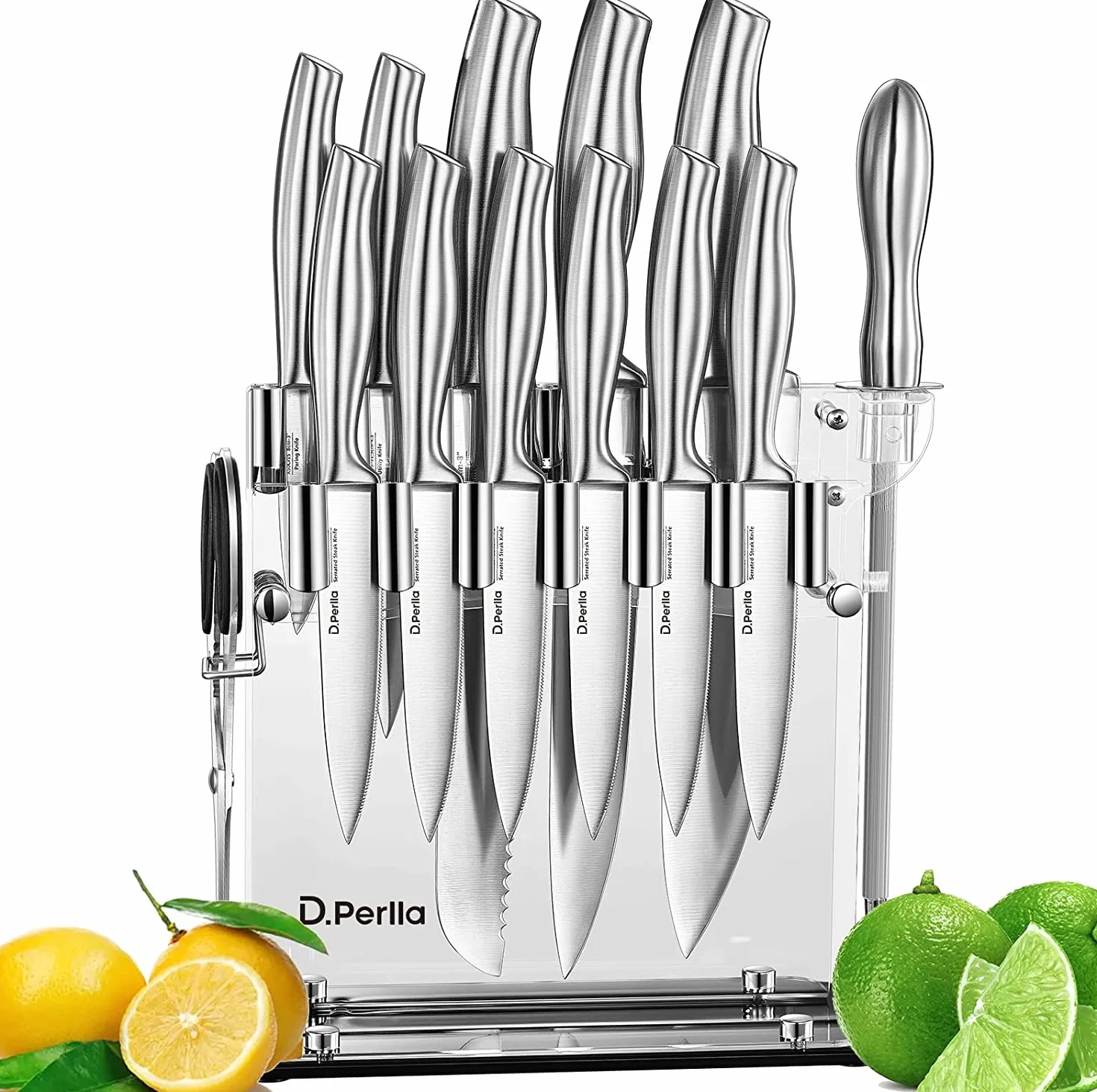 D.Perlla 14 Pièces Set de Couteaux de Cuisine, pour Chef Professionnel, Forgé à Partir D'acier Inoxydable à Haute Teneur en Carbone, Porte Couteau en Acrylique