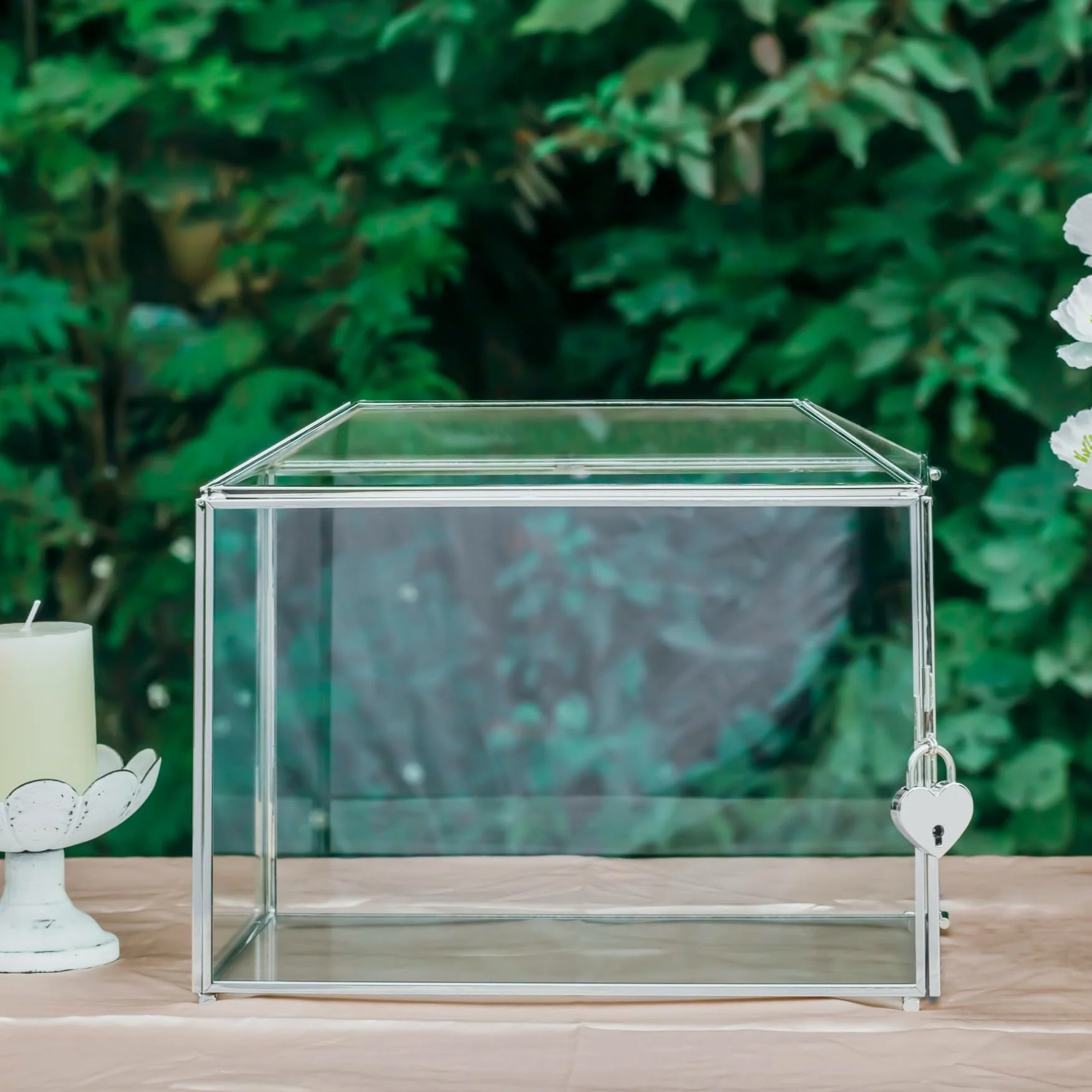 NCYP 26cm Boîte à Cartes en Verre de Mariage avec Fente et Serrure, Géométrique Argent Faite à la Main pour les Réceptions de Fête D'anniversaire (Boîte en Verre et Serrure Uniquement)