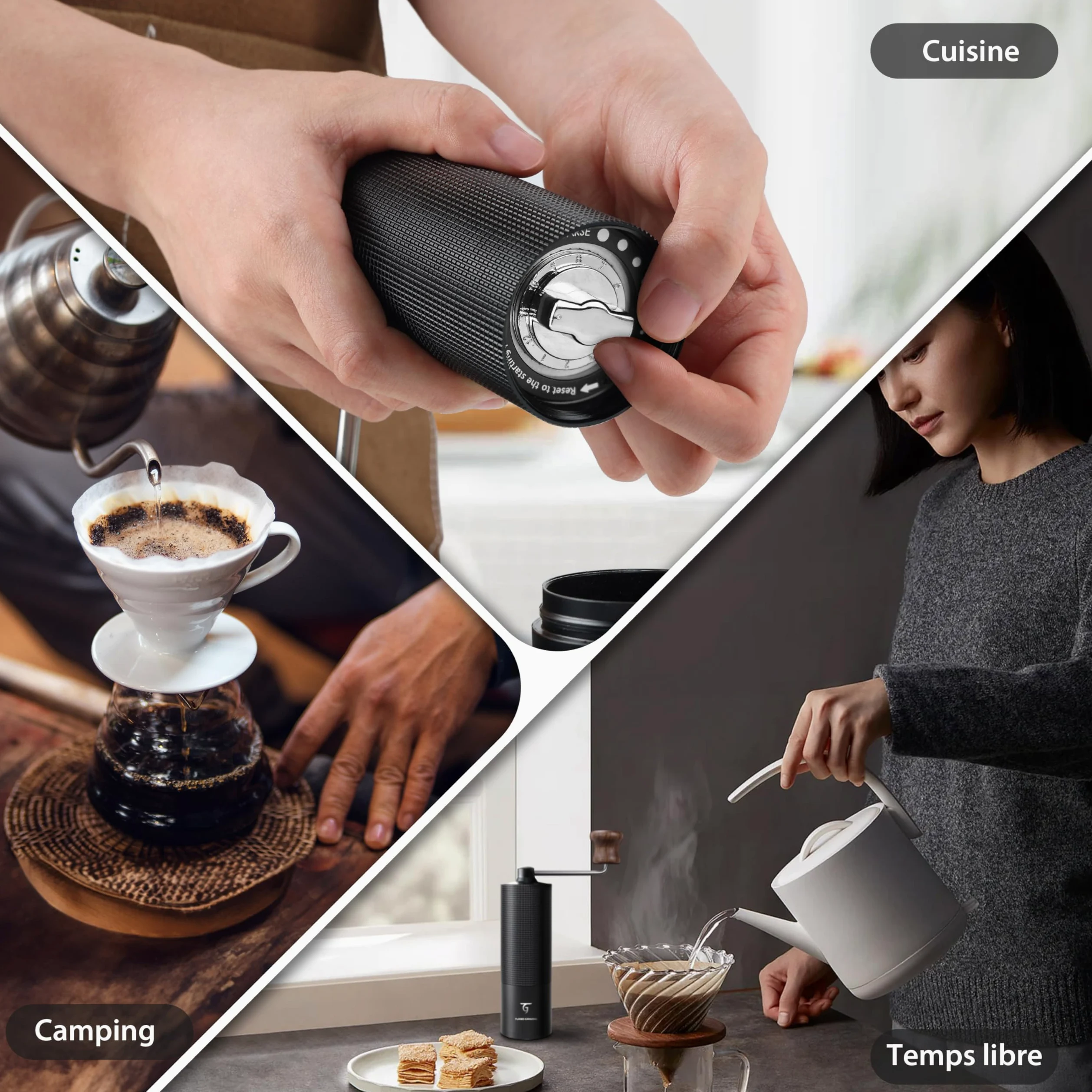 SUNYA Moulin à Café Manuel à Fraise Conique Acier Inoxydable avec Ivret de Recettes de Café Moulin a Cafe Manuel Portable en Réglages de Mouture Réglables Capacité de 25g (MCG-02 Noir)