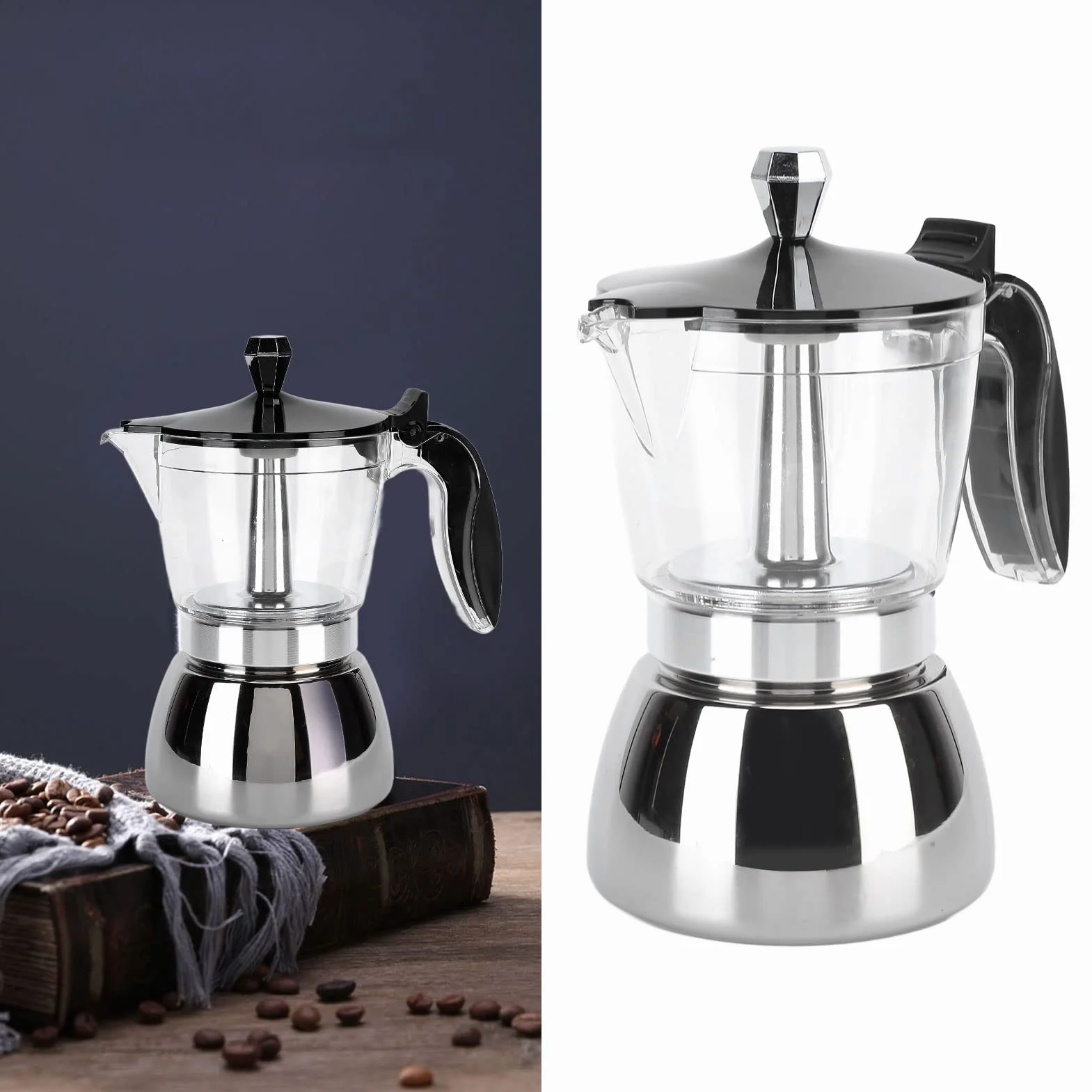 6 Tasses Cafetière en Acier Inoxydable, Cafetière Italienne Octogonale de Brassage de Café Moka