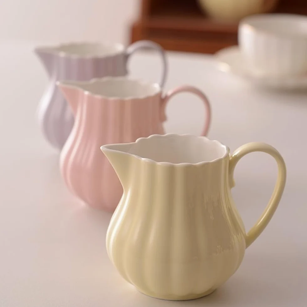 Pot à Lait, saucière, Tasse à Eau, pichet à crème, Pot à café, Pot à Sucre, Pot en céramique à Motifs Floraux avec Anse