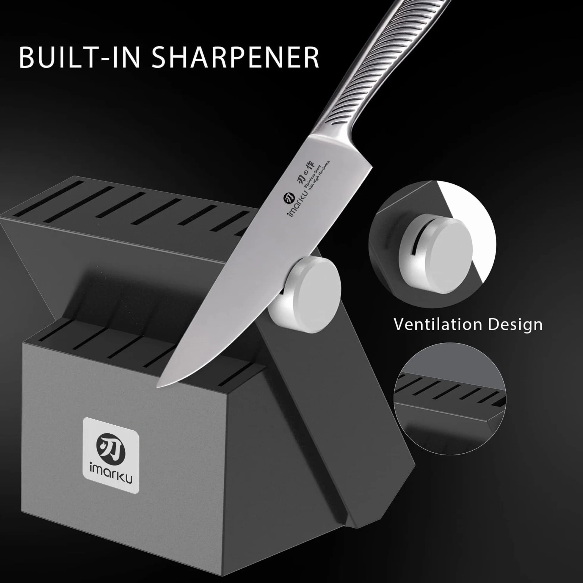 imarku Couteau Cuisine Professionnel, Set de 14 Couteaux de Cuisine en Acier Inoxydable, Bloc à Couteaux avec Aiguisoir, Poignée Ergonomique, Cadeau Fête des Pères