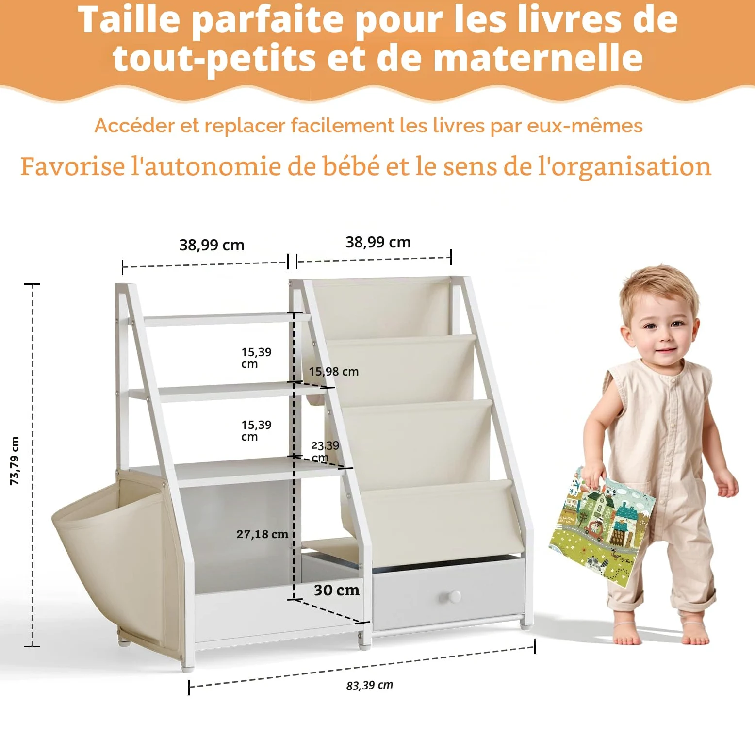 HAVLOTII Bibliothèque pour enfants et rangement de jouets – Étagère à livres pour chambres d'enfants, bibliothèque pour tout-petits, bibliothèque de bébé pour chambre d'enfant, organiseur de jouets
