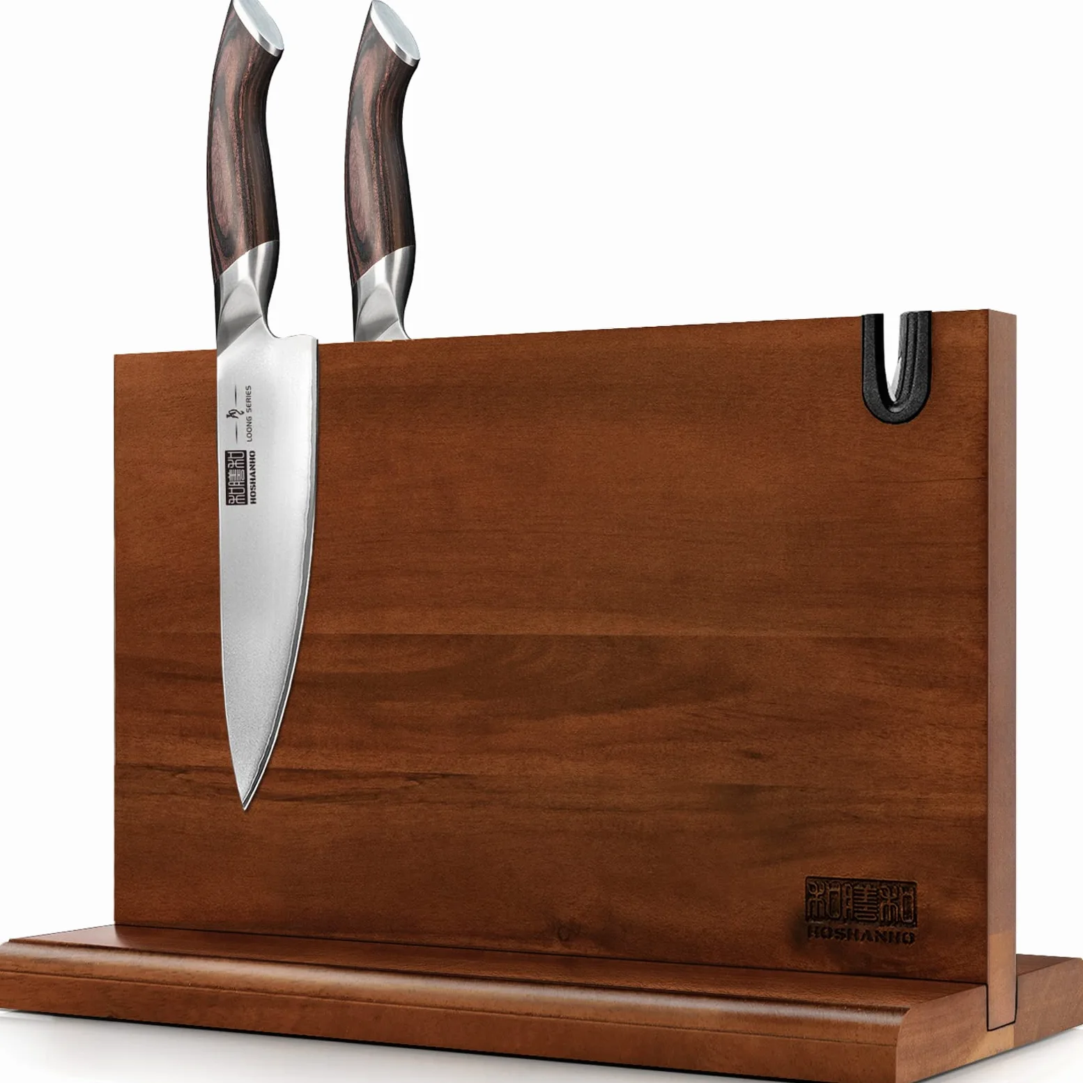 HOSHANHO Bloc à Couteaux Magnétique 35,5 x 25,4 cm - Porte Couteaux Aimanté Double Face Porte-couteaux Magnétique en Acacia Bloc Couteau de Cuisine