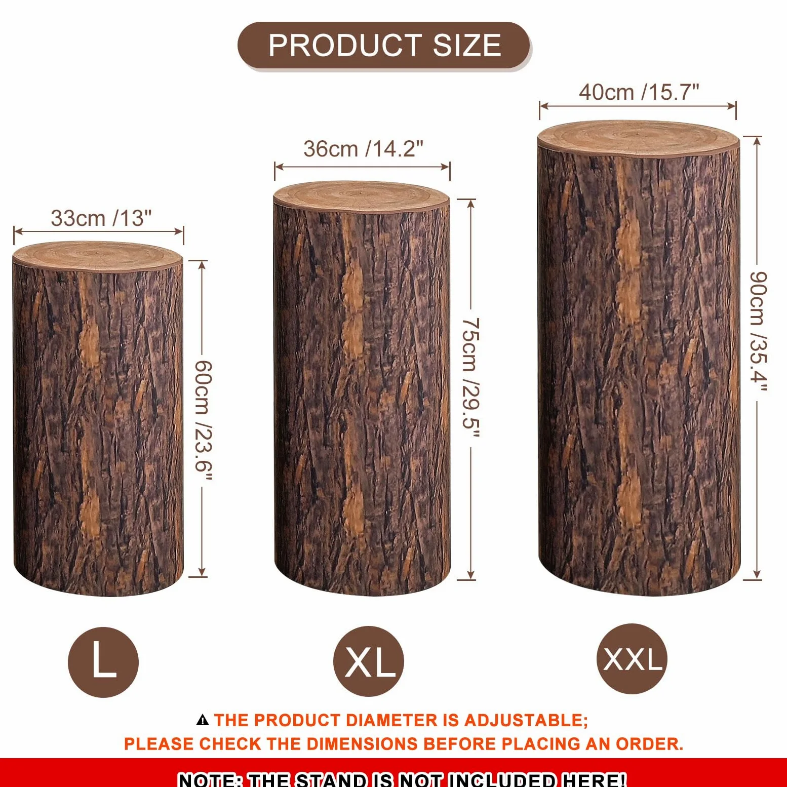 QUARKZMAN Set of 3 Housses De Socle Cylindrique Texture Bois, Housse De Socle Pour Décoration De Fête Mariage Anniversaire, Contient Uniquement (Tissu Élastique - Grand)