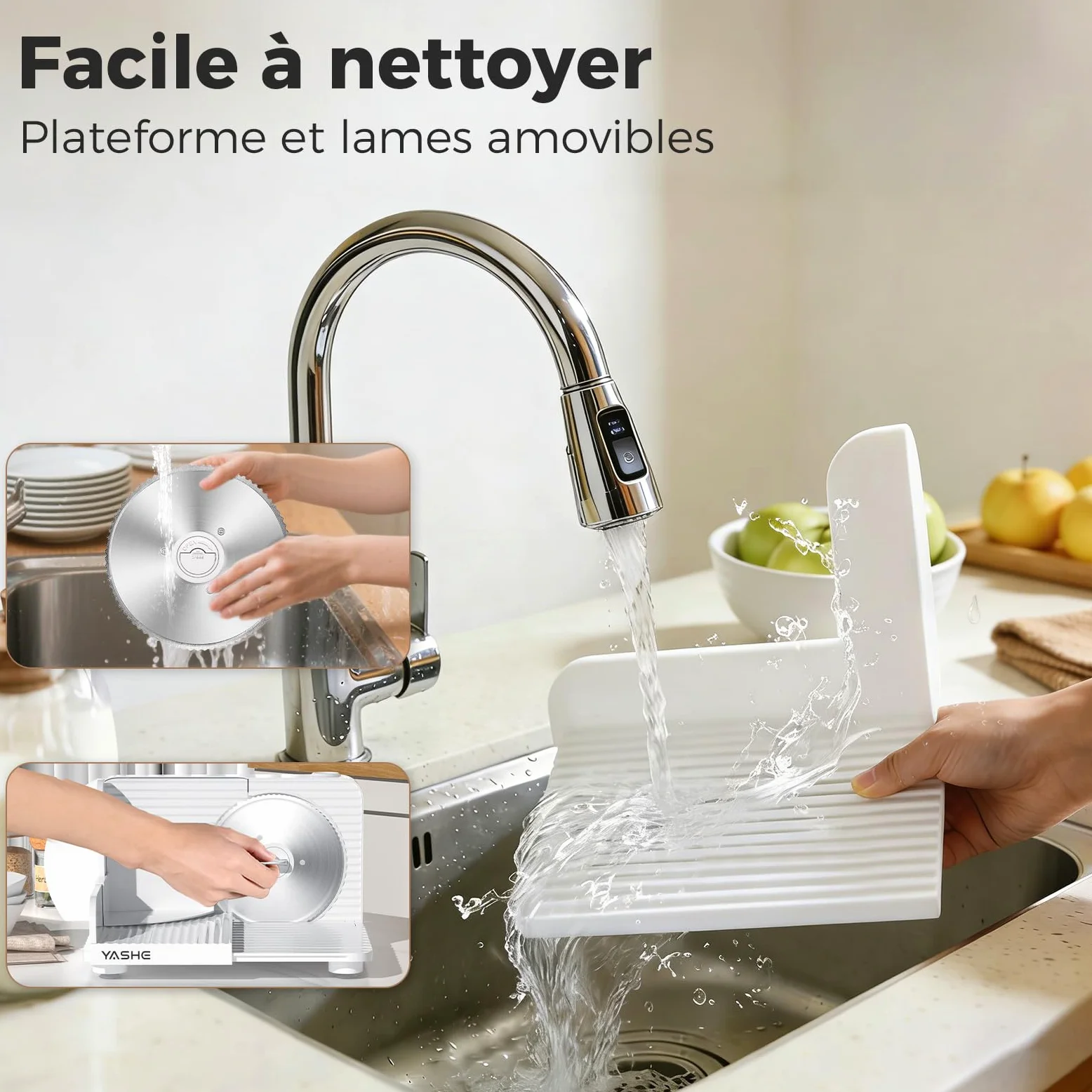 YASHE Trancheuse Électrique Pliable, 180W Trancheuse à Jambon, Lame Inox 17 cm, Épaisseur Réglable 0–15 mm, Compacte et Facile à Ranger pour Viande, Fromage, Pain, Légumes, Blanc