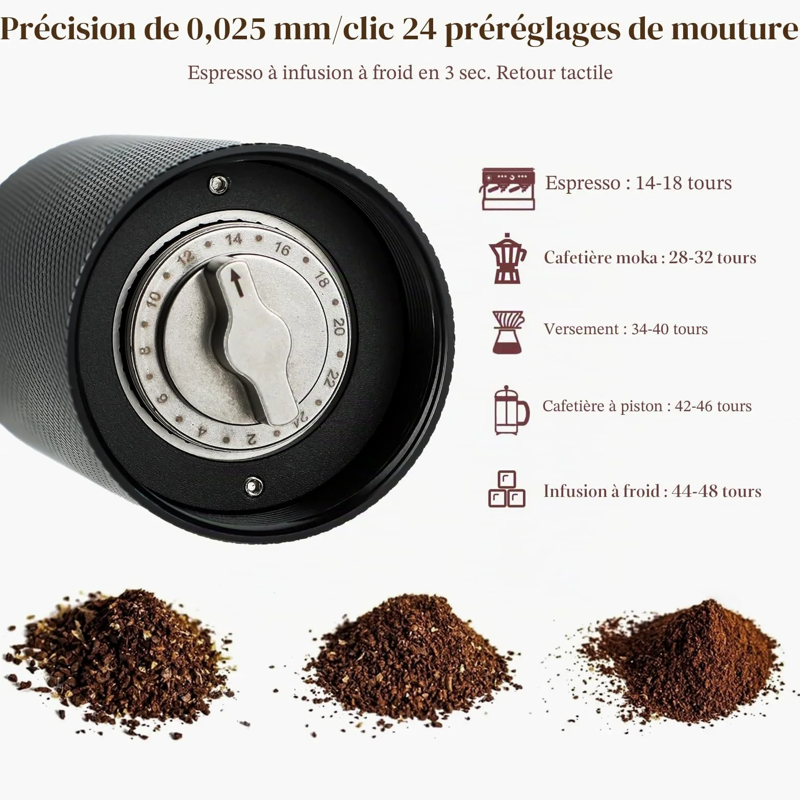 Moulin à café manuel ISHEWUDU avec fraise conique en acier inoxydable, moulin à café manuel portable et petit moulin à café pour expresso à presse française