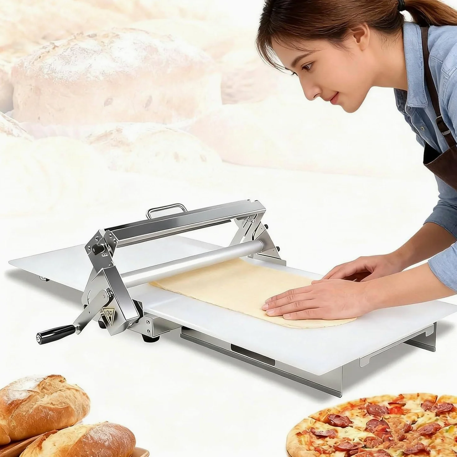 Laminoir à pâte à Croissants, laminoir Professionnel, épaisseur réglable de 0 à 25 mm, Acier Inoxydable, Machine à laminer de Table pour Croissants, Fondant, Pizza et pâtisserie Type400