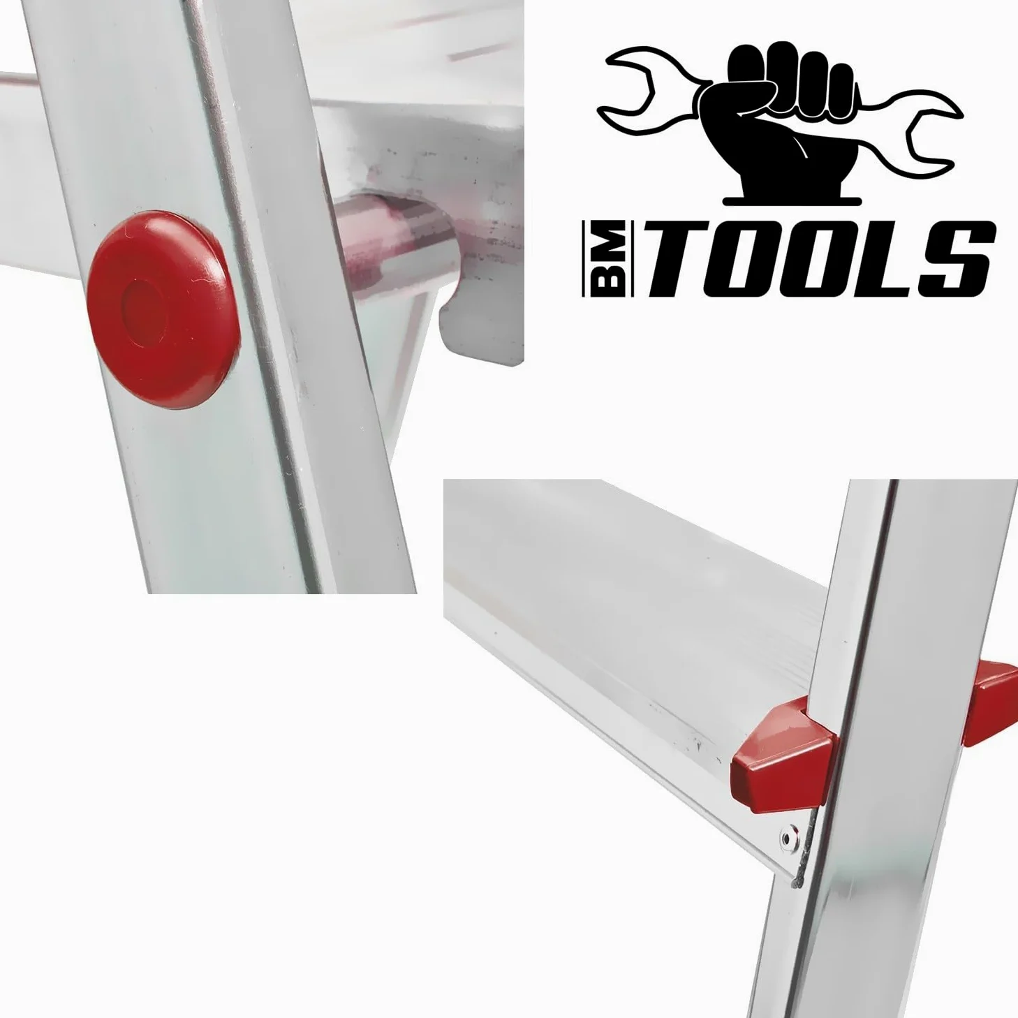 Escabeau à 3 marches BM TOOLS BMT-ESC3-ALU - Haut. de Travail : 59 cm - Prend Peu de Place et se Range Facilement - en Aluminium