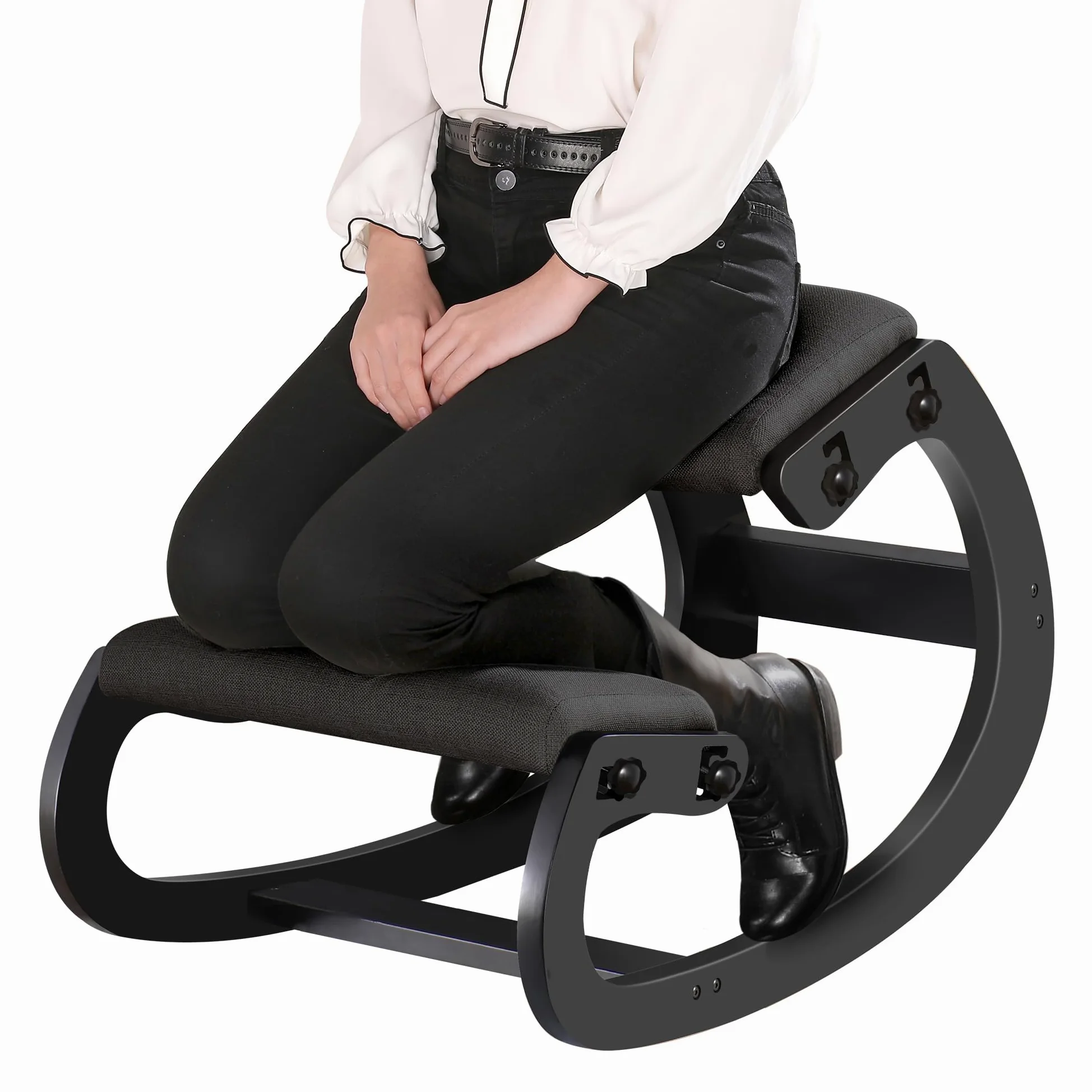 Predawn Siège Assis à Genoux, Siege Ergonomique, Chaise Ergonomique, Tabouret Ergonomique, Coussin en Bois et en Lin, Soulager Les Douleurs au Dos et au Cou et Améliorer la Posture (Noir)