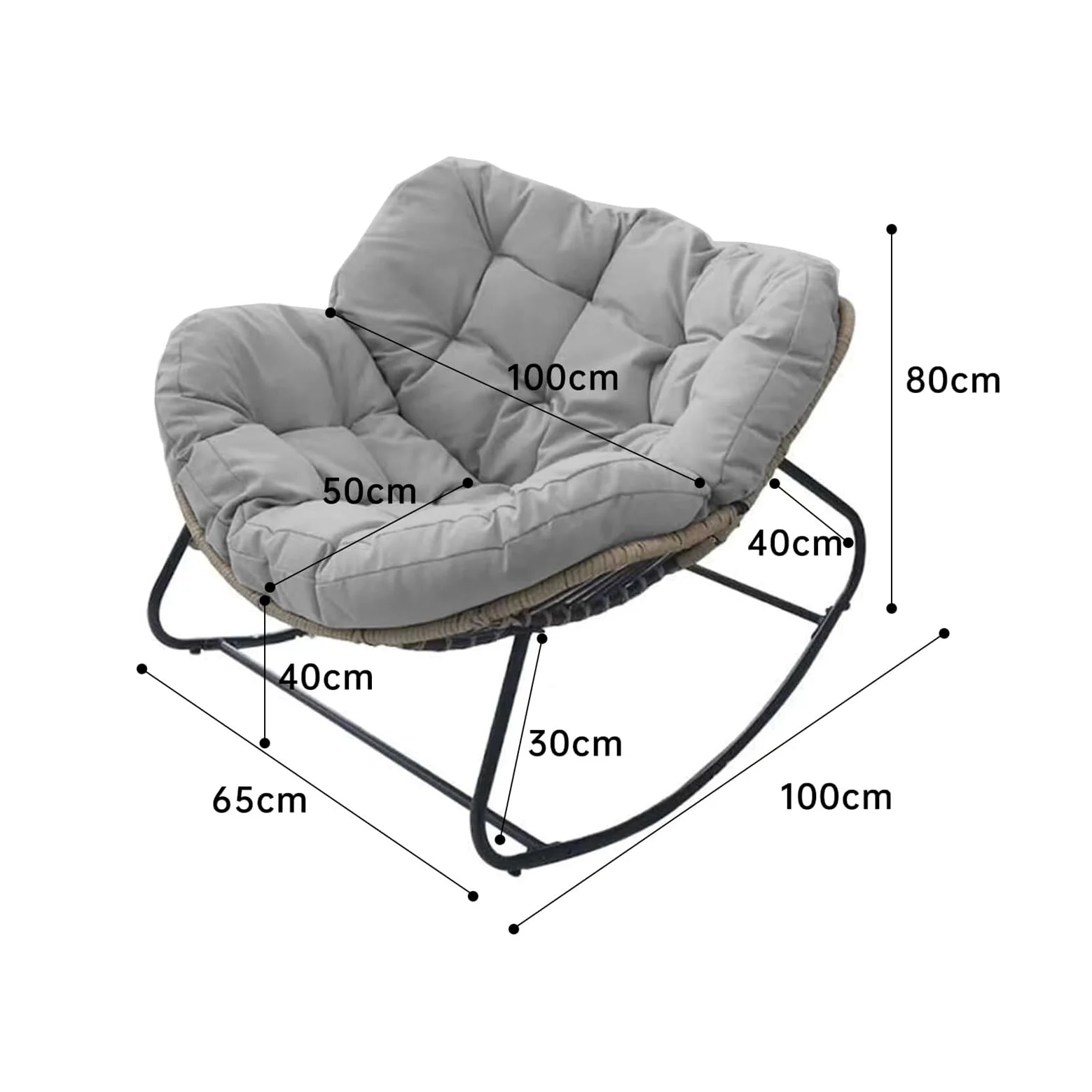 Chaise à Bascule d'Extérieur Papasan en Rotin et Osier - Style Œuf et Royal Moderne pour Patio, Intérieur, Chambre à Coucher, Salon, Porche, Jardin, Pelouse