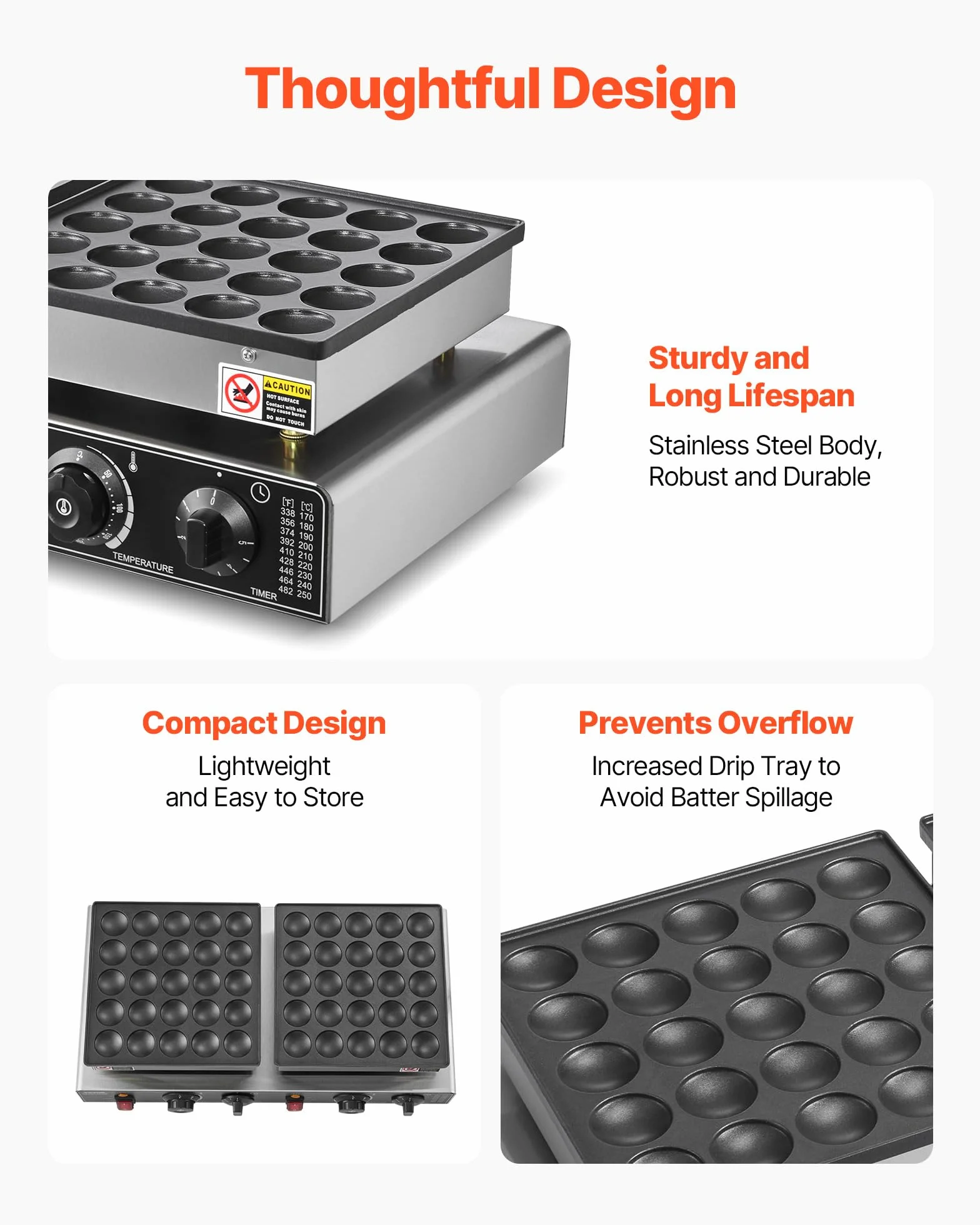 VEVOR Mini-crêpières hollandaises antiadhésives en acier inoxydable, 50 pcs, machine à crêpes Dorayaki électrique commerciale 1800 W, température et temps réglable, pour cuisine, restaurant, dessert