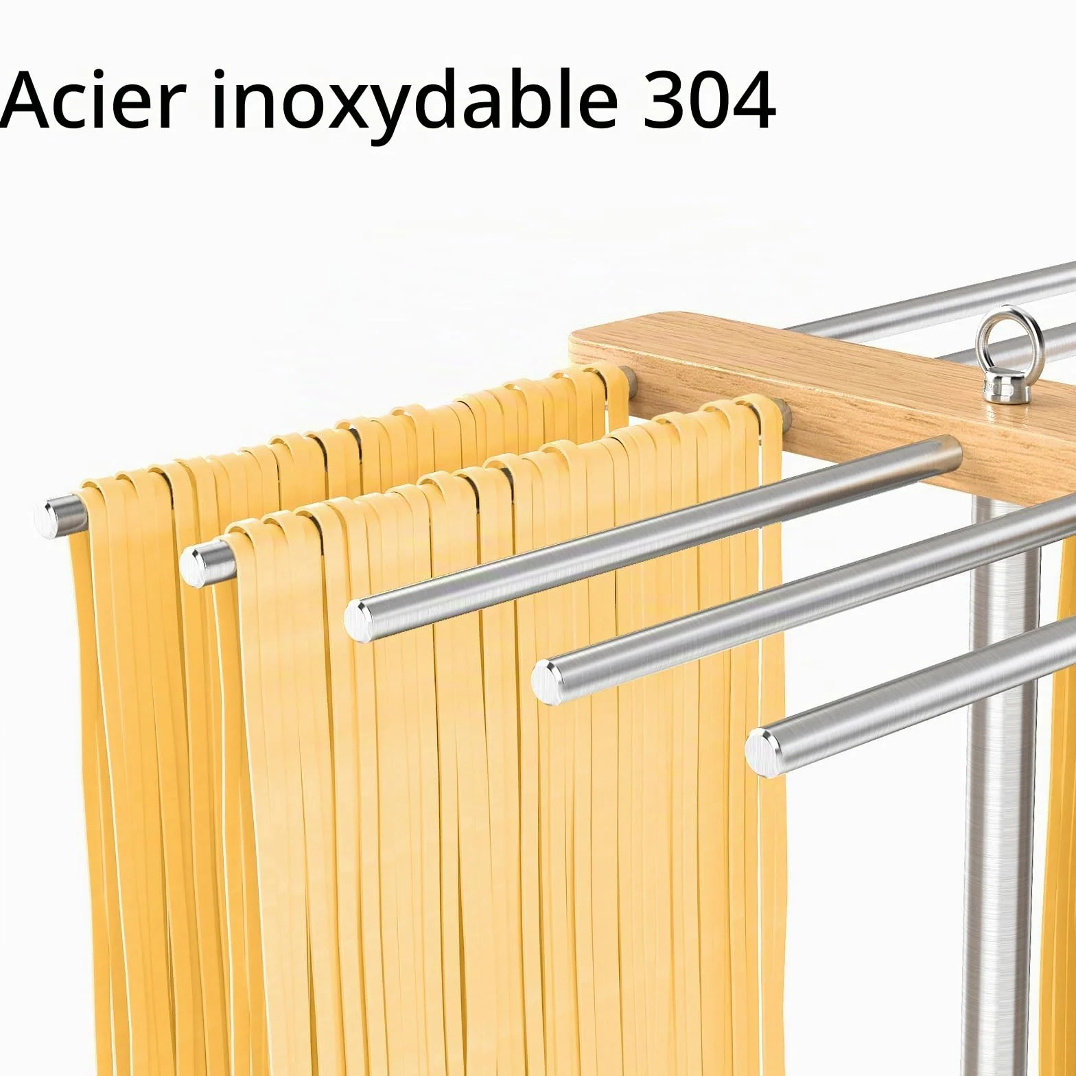 STWWO Séchoir à Pates Fraiches Séchoir à Spaghetti avec 10 Bras Amovibles INOX 304 Support de Séchage de Nouilles pour Ustensiles Cuisine Pâtes Faits Maison - Jusqu'à 2 Kg de Pâtes Fraiches, WSA007