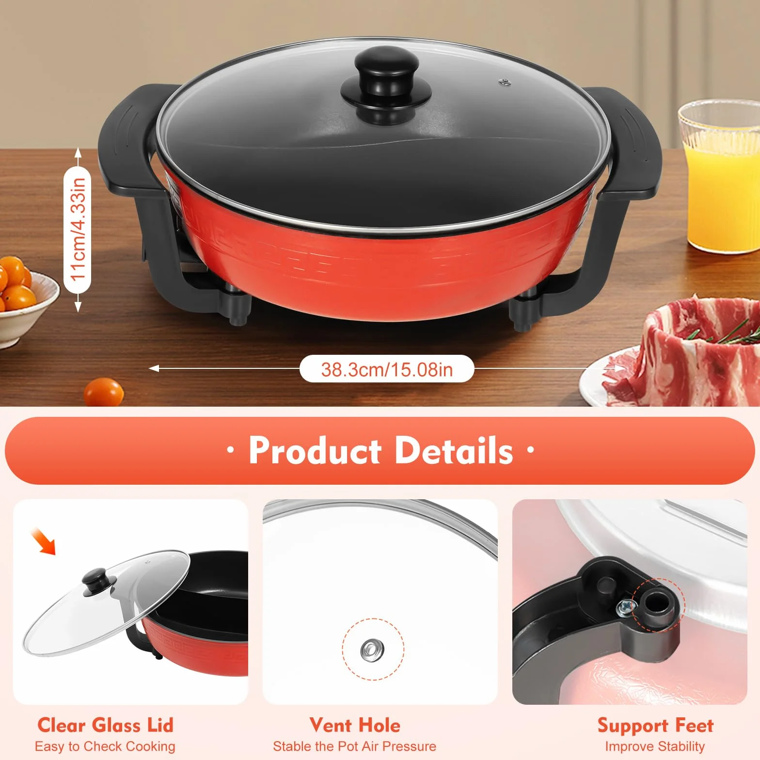 Hot Pot électrique 6L Hotpot Topf Doppelseitig Pot électrique 220V 1350W Poêle à fondue électrique avec couvercle antiadhésif Pot chaud chinois pour 3-5 personnes