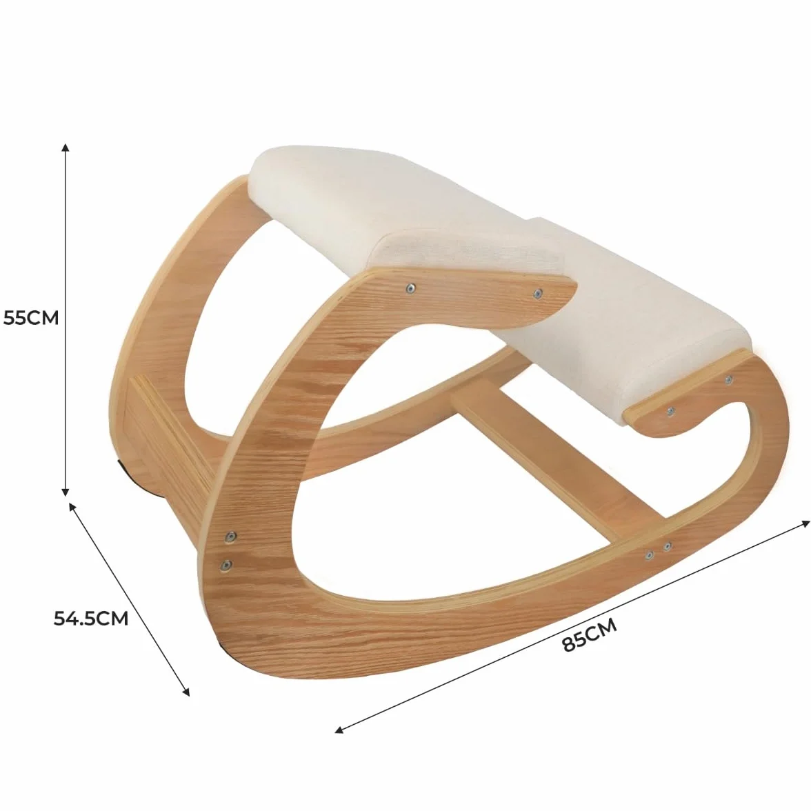 Chaise Ergonomique à genoux en Chêne - Coussins Blancs en lin épais 8cm - Bureau & Maison - Siège à bascule orthopédique – Meilleure posture & soulagement - Jusqu’à 100kg - 2x Repose-Poignets OFFERTS
