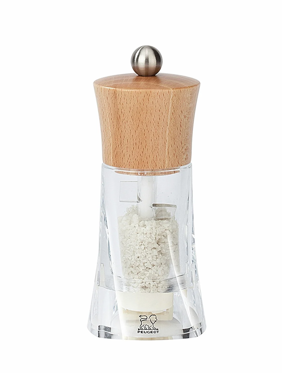 PEUGEOT - Moulin à Sel Humide Oléron 14 cm - Réglage Classique - Mécanisme Spécial Sel Humide en Céramique - En Bois Labellisé PEFC et acryl - Fabrication Française - Coloris Naturel Et Transparent