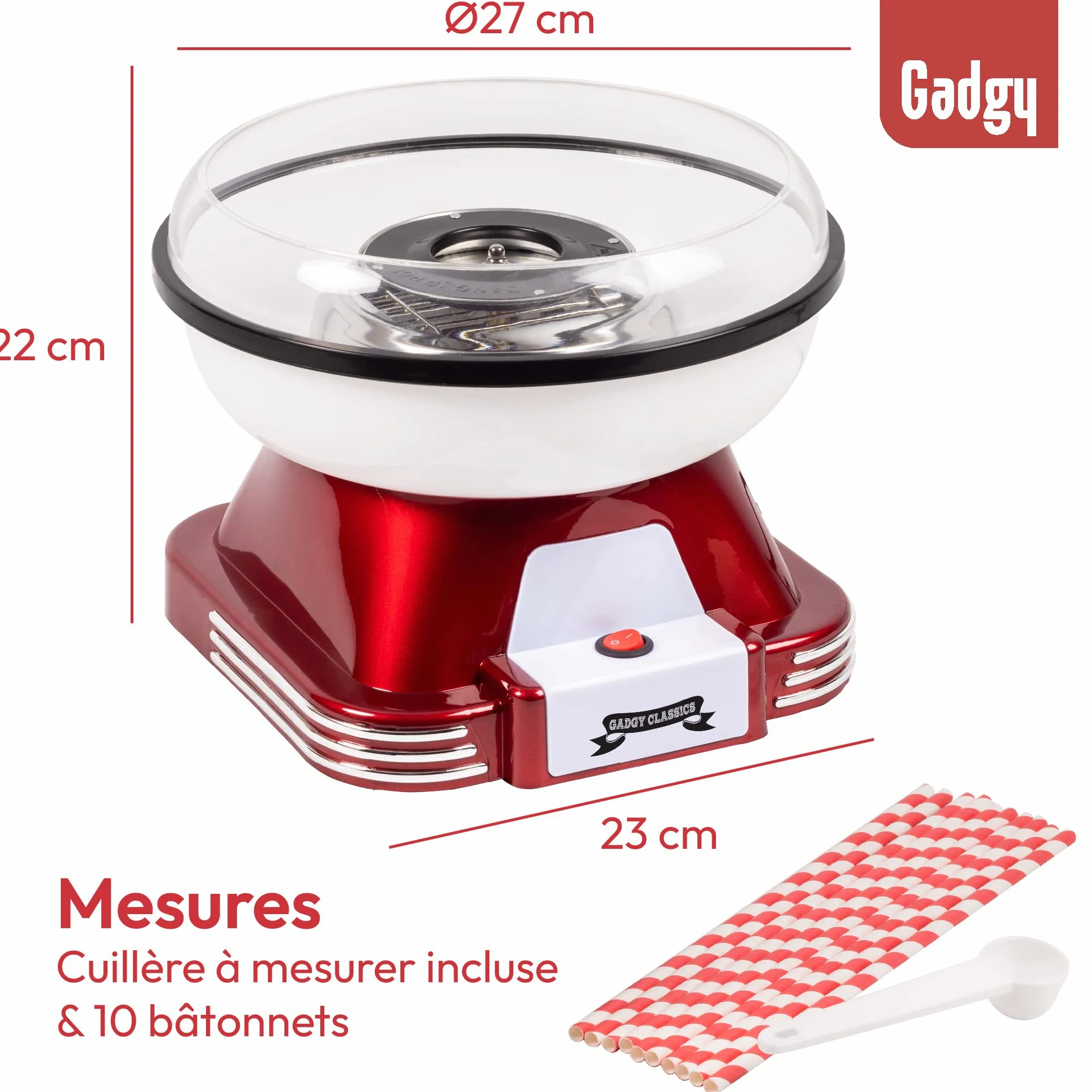Gadgy Machine à Barbe à Papa - Machine à Barbe à Papa Rétro - Machine à Barbe à Papa Maison pour Fêtes d'Anniversaire d’Enfants – S’Utilise avec du Sucre ou des Bonbons