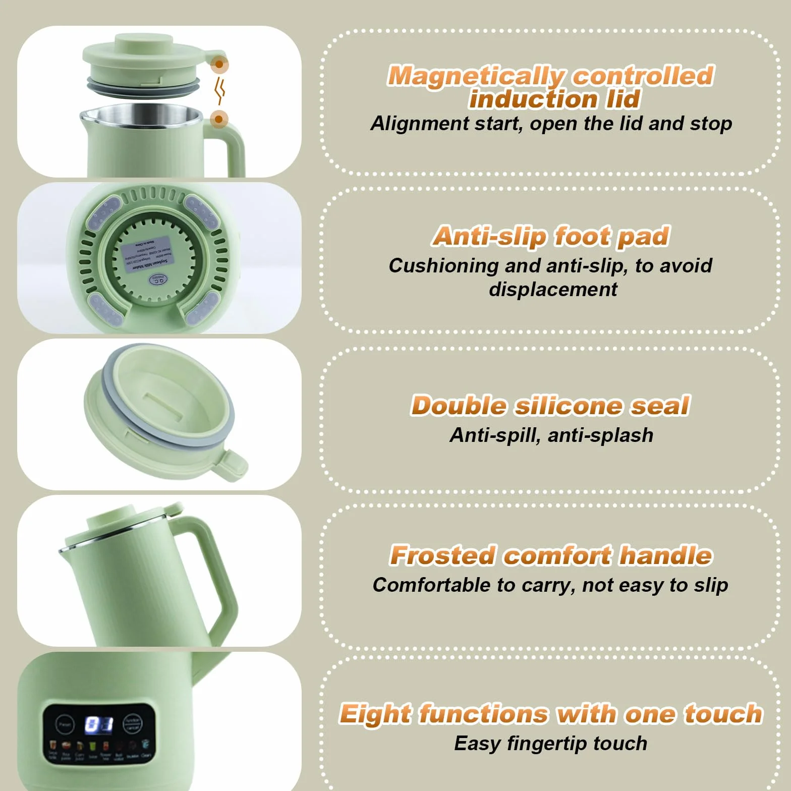 Machine à Lait de Soja, 600 Ml, Machine à Lait Végétaux Multifonction avec 10 Lames Puissantes, Machine à Lait D'Avoine, Fabricant Multifonction de Lait de Soja, pour Noix, Soja, Céréales (plus vert)