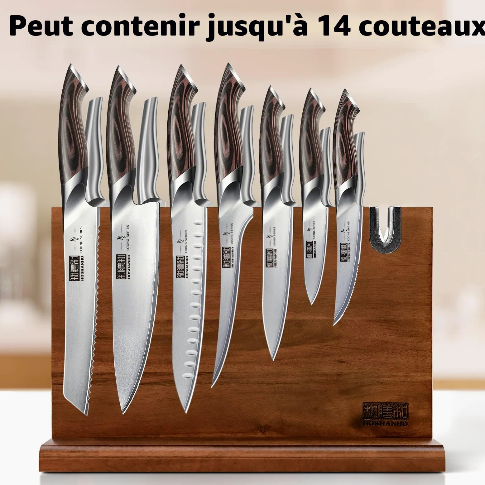 HOSHANHO Bloc à Couteaux Magnétique 35,5 x 25,4 cm - Porte Couteaux Aimanté Double Face Porte-couteaux Magnétique en Acacia Bloc Couteau de Cuisine