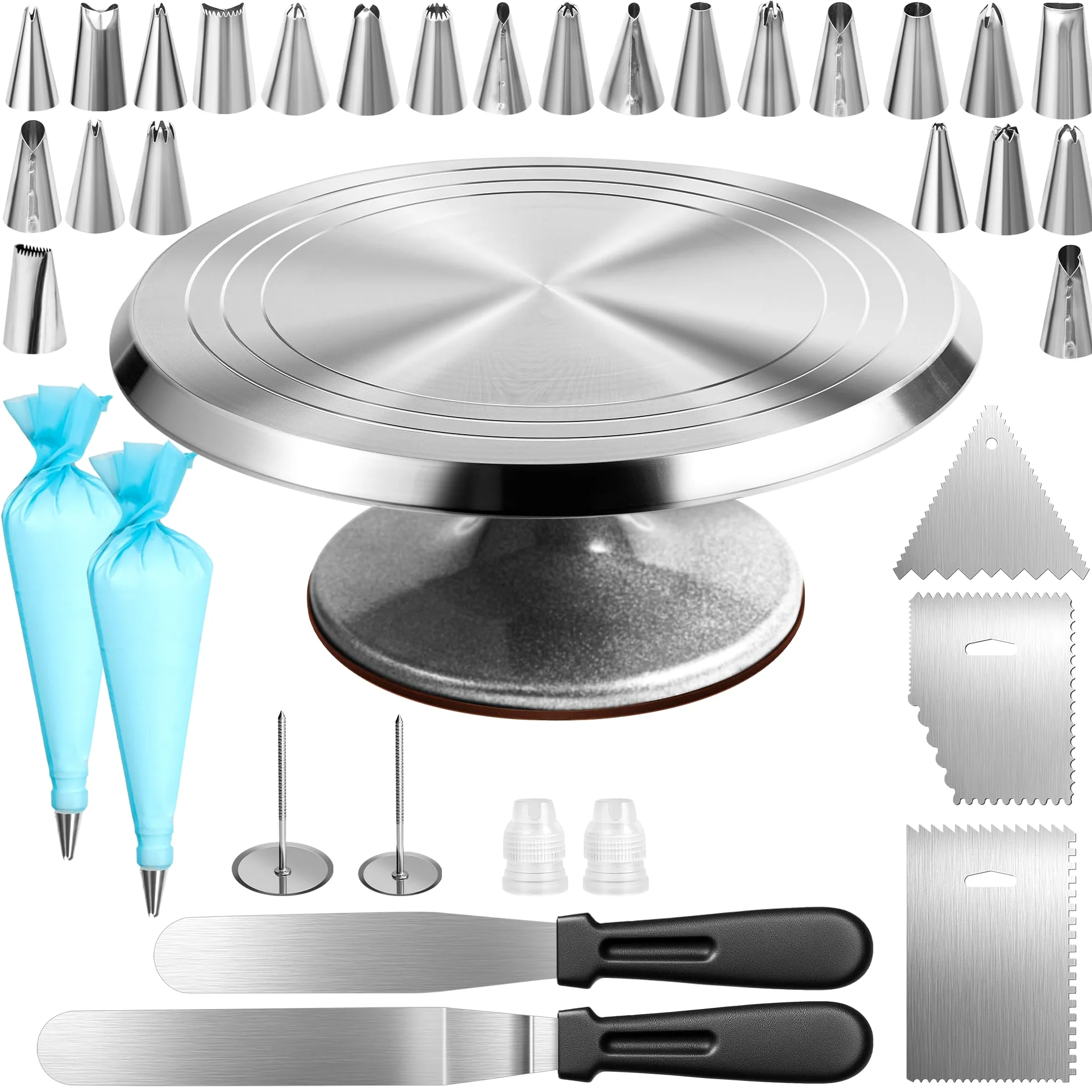 Plateau Tournant Patisserie en Aluminium - 31 cm, Kit Patisserie | Plateau Tournant pour Gâteaux, Douille Patisserie, Poches à Douille RéUtilisables, Grattoirs à Gâteaux, Spatules-36 Pièces