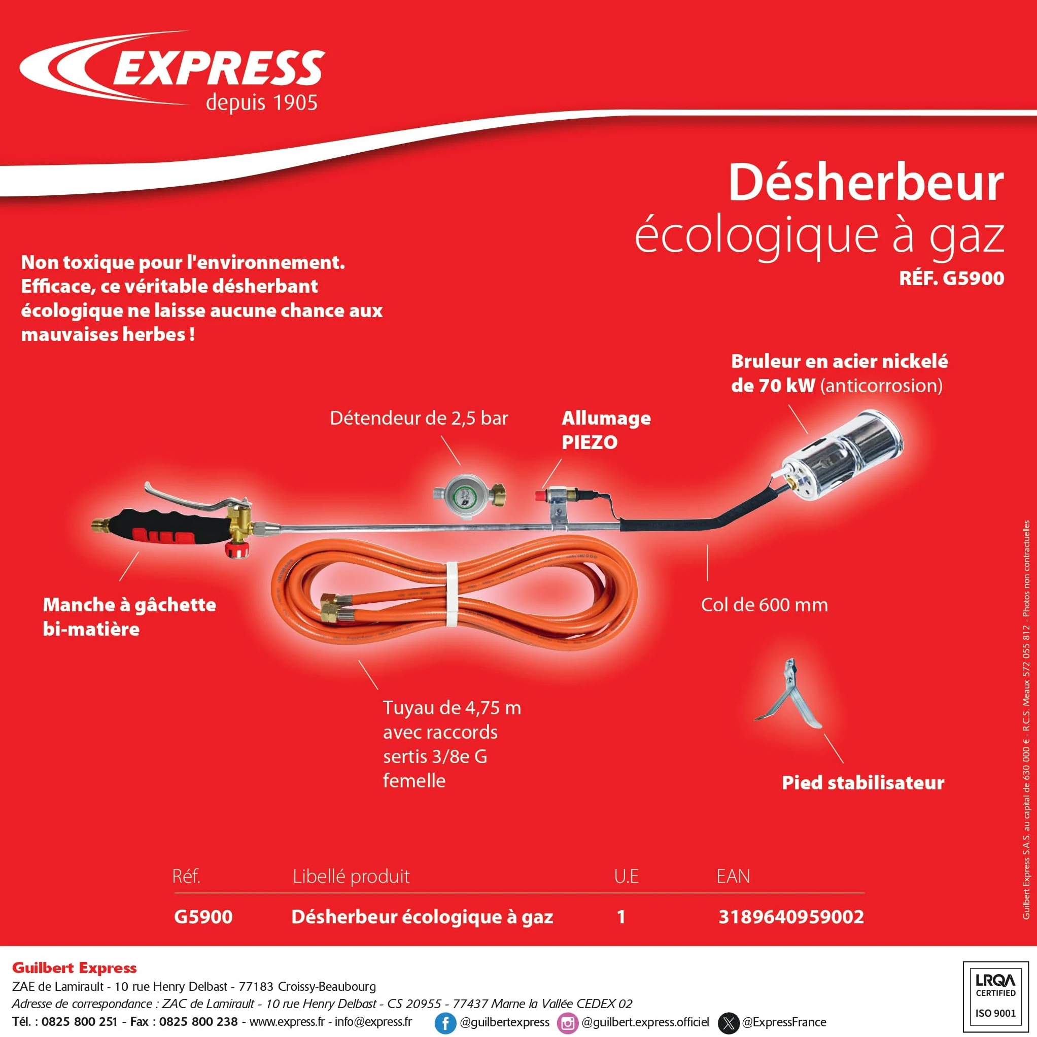 Express, 5200, Chalumeau à Gaz Butane de Plombier Standard + Accessoires - Débit Gaz 312 (g/h) - Puissance 4,3 kW - avec Accessoires Cercoflam et Lance Brûle Peinture à Flamme Plate