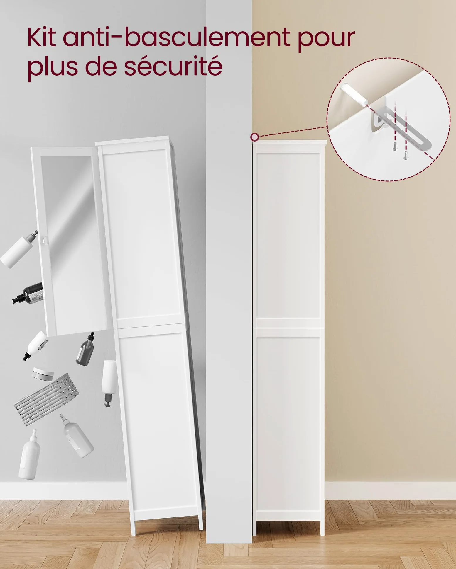 VASAGLE Armoire de Salle de Bain Haut, avec Miroir Pleine Longueur, Meuble de Salle de Bain, avec Étagères Réglables, 30 x 40 x 160 cm, pour Petit Espace, Salon, Couloir, Blanc Nuage BBC764WH01