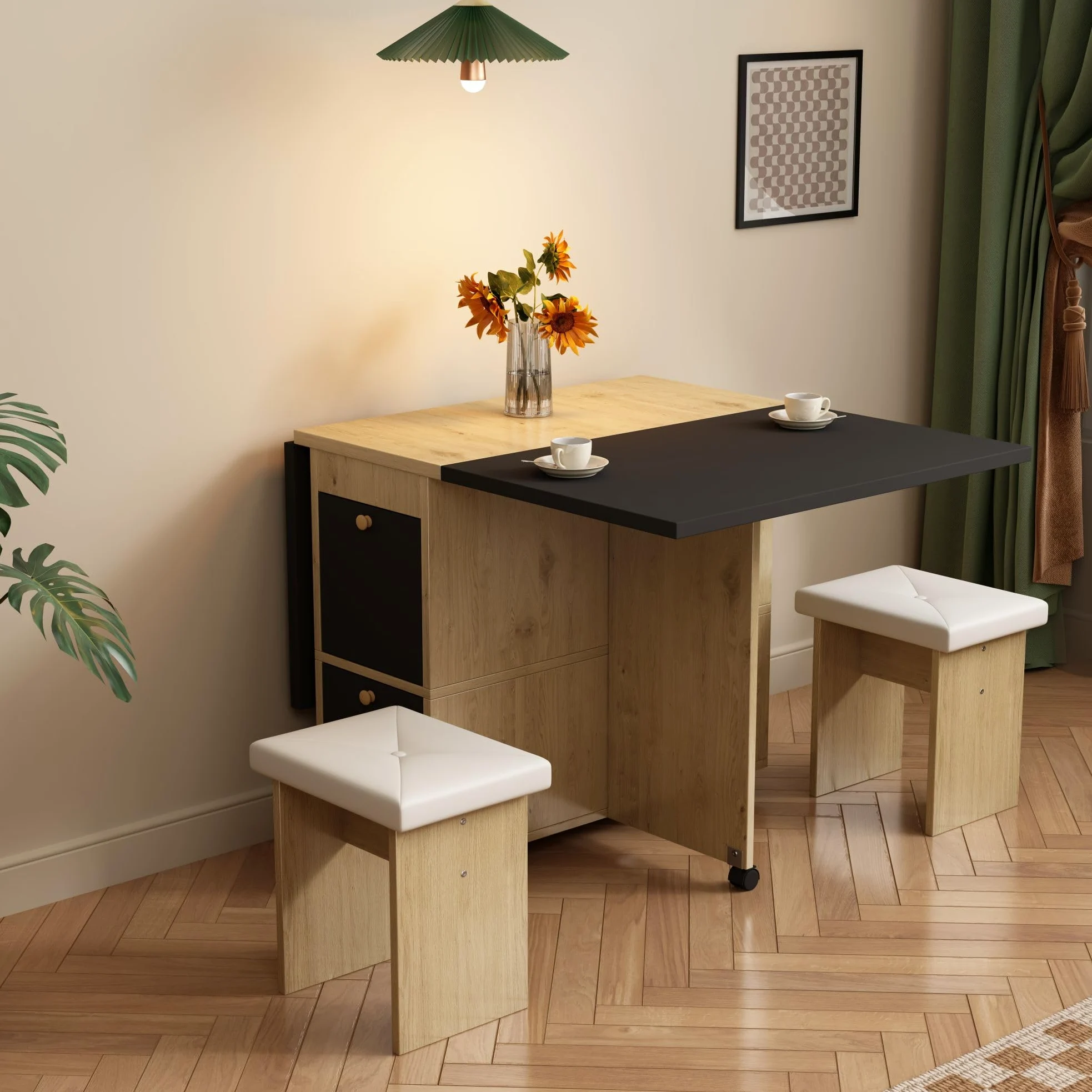 Sapgaks Table de salle à manger extensible 120 x 80 cm avec 4 chaises, pliable, en bois véritable, chêne