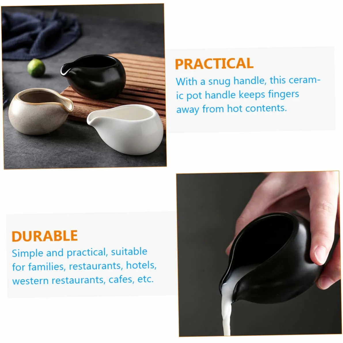 Cabilock Pot à Lait en Céramique Vintage Poignée Ergonomique et Fond Résistant à L'usure, pour Familles et Restaurants, Lot de 3 Pichets à Sauce Élégants