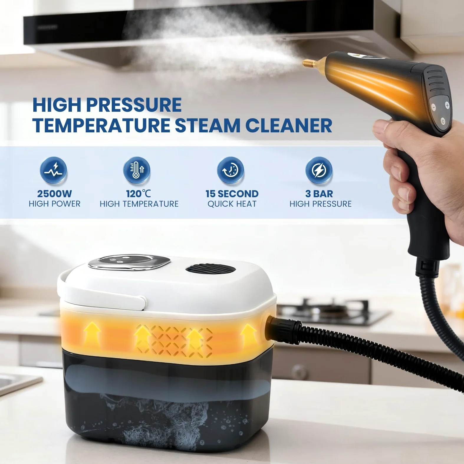 Nettoyer à Vapeur,2500W Nettoyeur Vapeur Professionnel avec 6 Réglages,1700ML Réservoir d'eau de Grande Capacité et 15 Accessoires, Salle de bain, Cuisine, Fenêtres, Voiture et Rideaux.