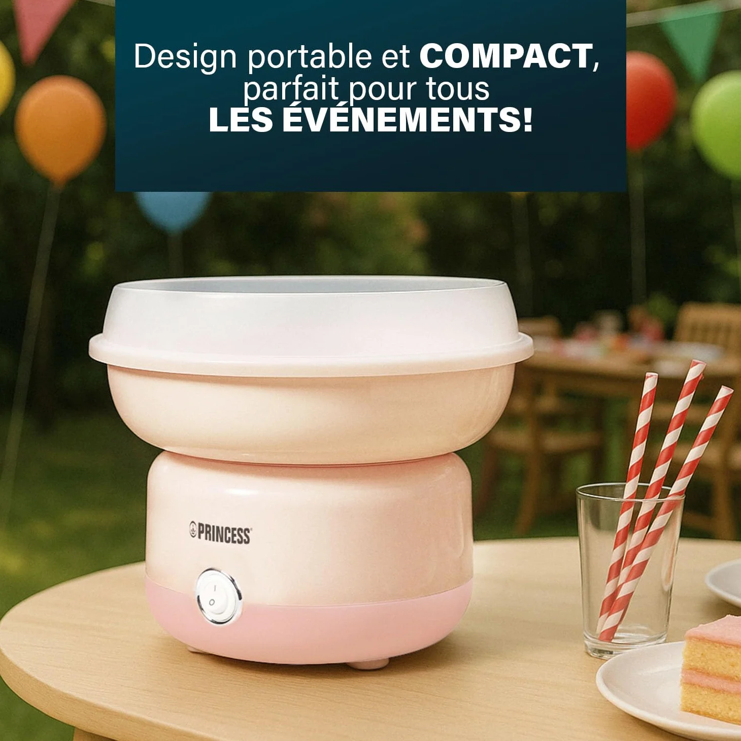 Princess Machine à Barbe à Papa, 500W, Design Compact, Pièces Lavables au Lave-Vaisselle, Inclus Bâtonnets et Cuillère, Sans BPA, Pieds Antidérapants, Facile à Utiliser, 292990
